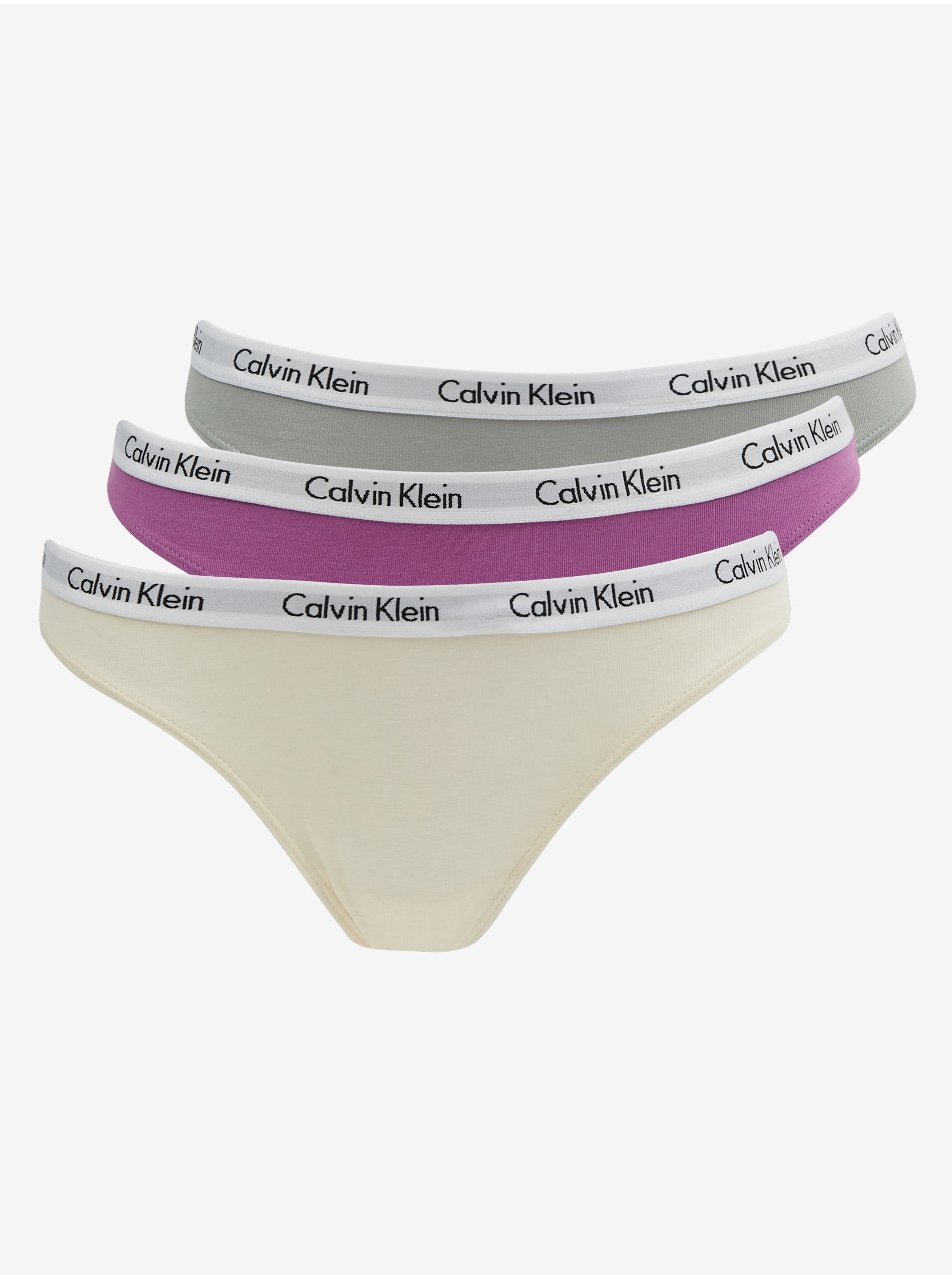 Levně Sada tří dámských tang v růžové a šedé barvě Calvin Klein Underwear