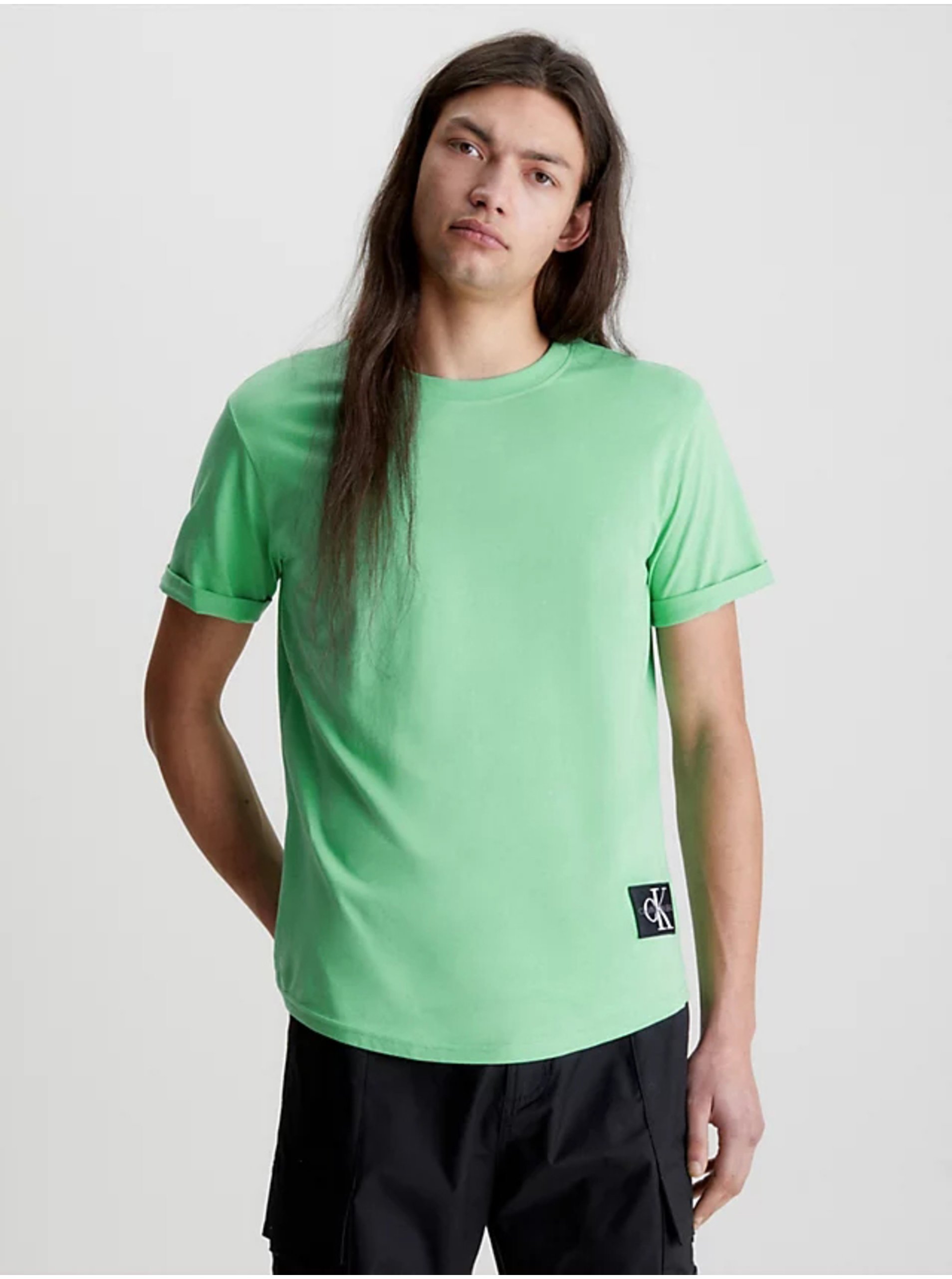 Levně Světle zelené pánské tričko Calvin Klein Jeans