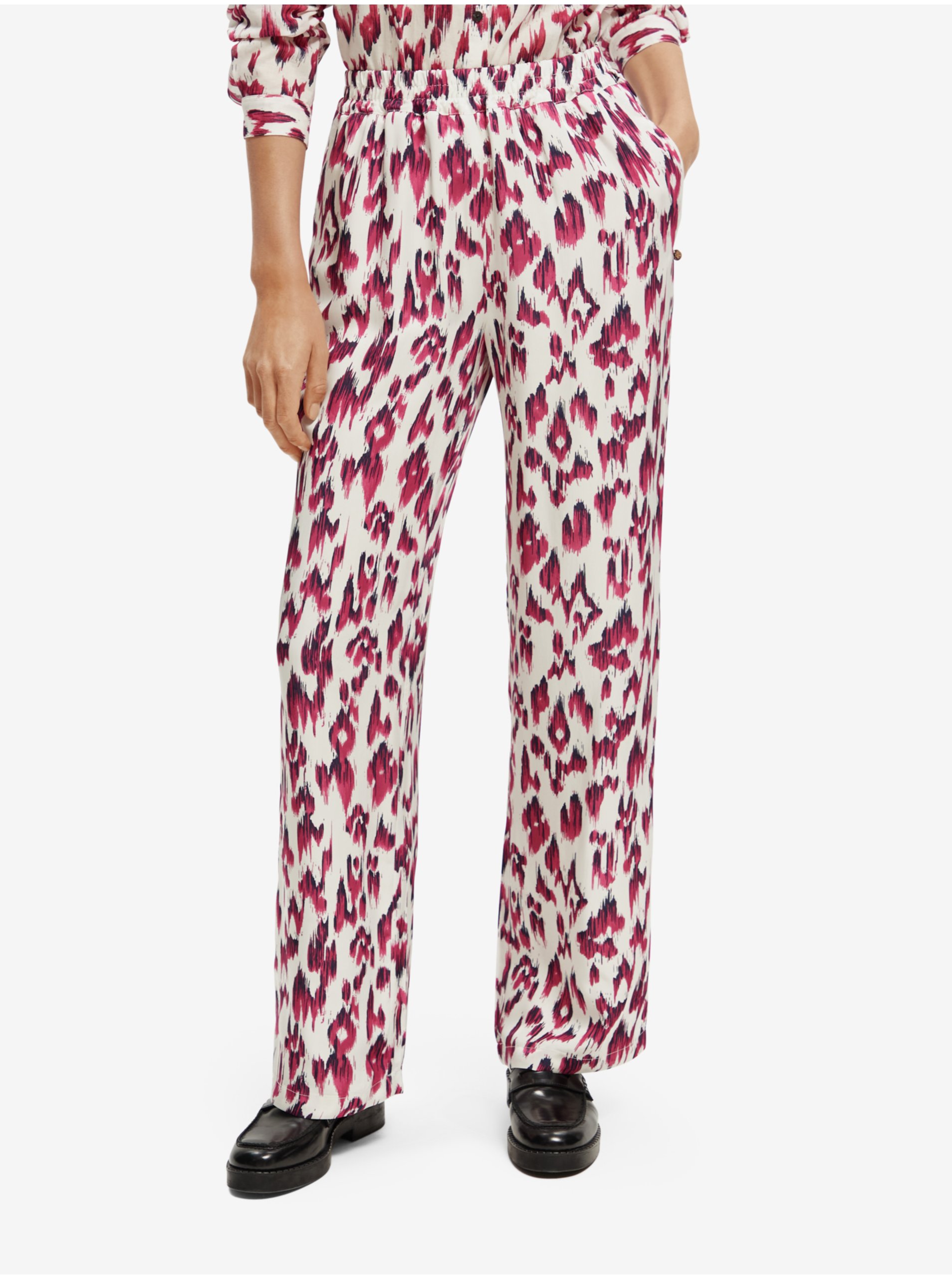 Levně Růžovo-krémové dámské vzorované kalhoty Scotch & Soda