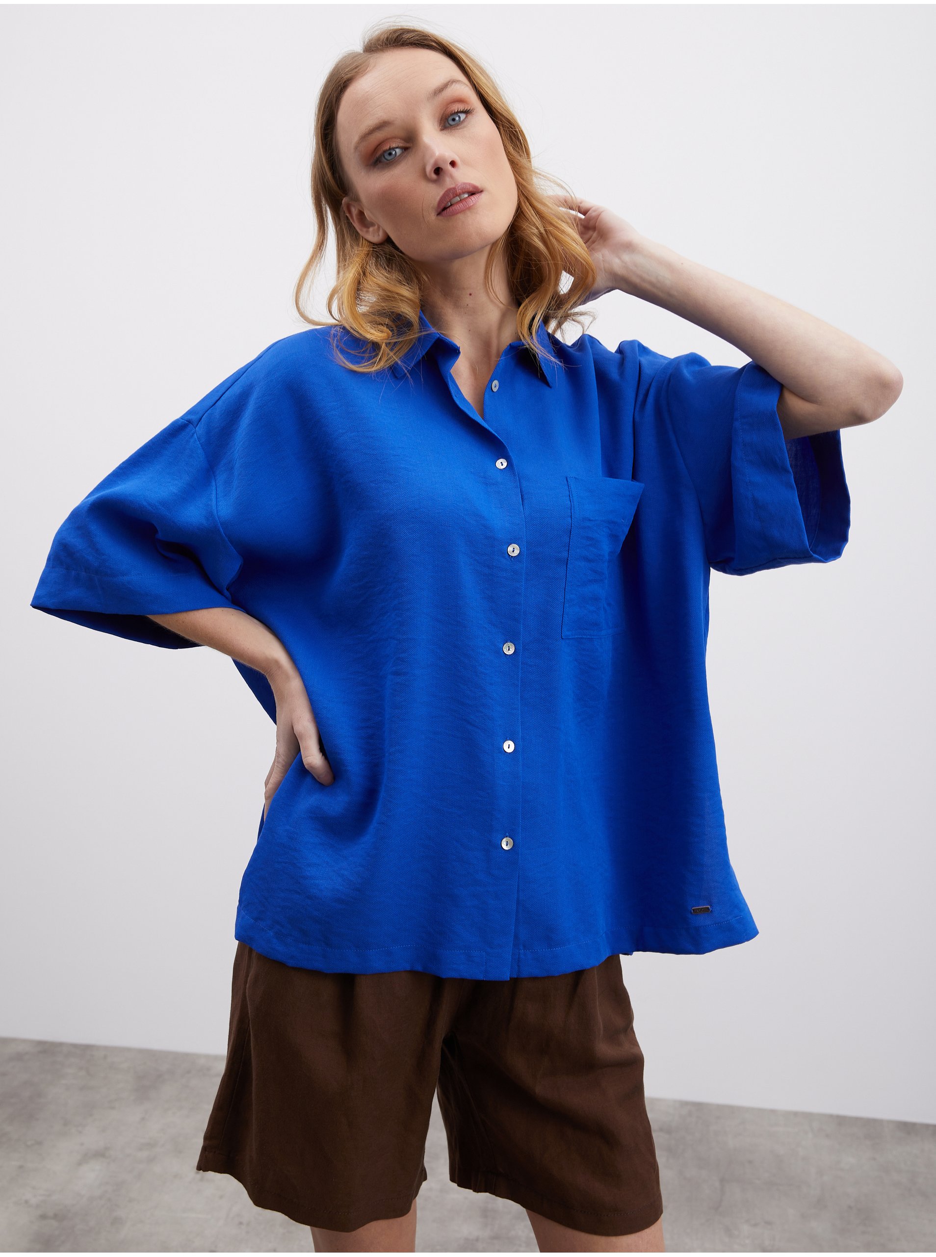 Levně Modrá dámská oversize košile ZOOT.lab Rhiannon