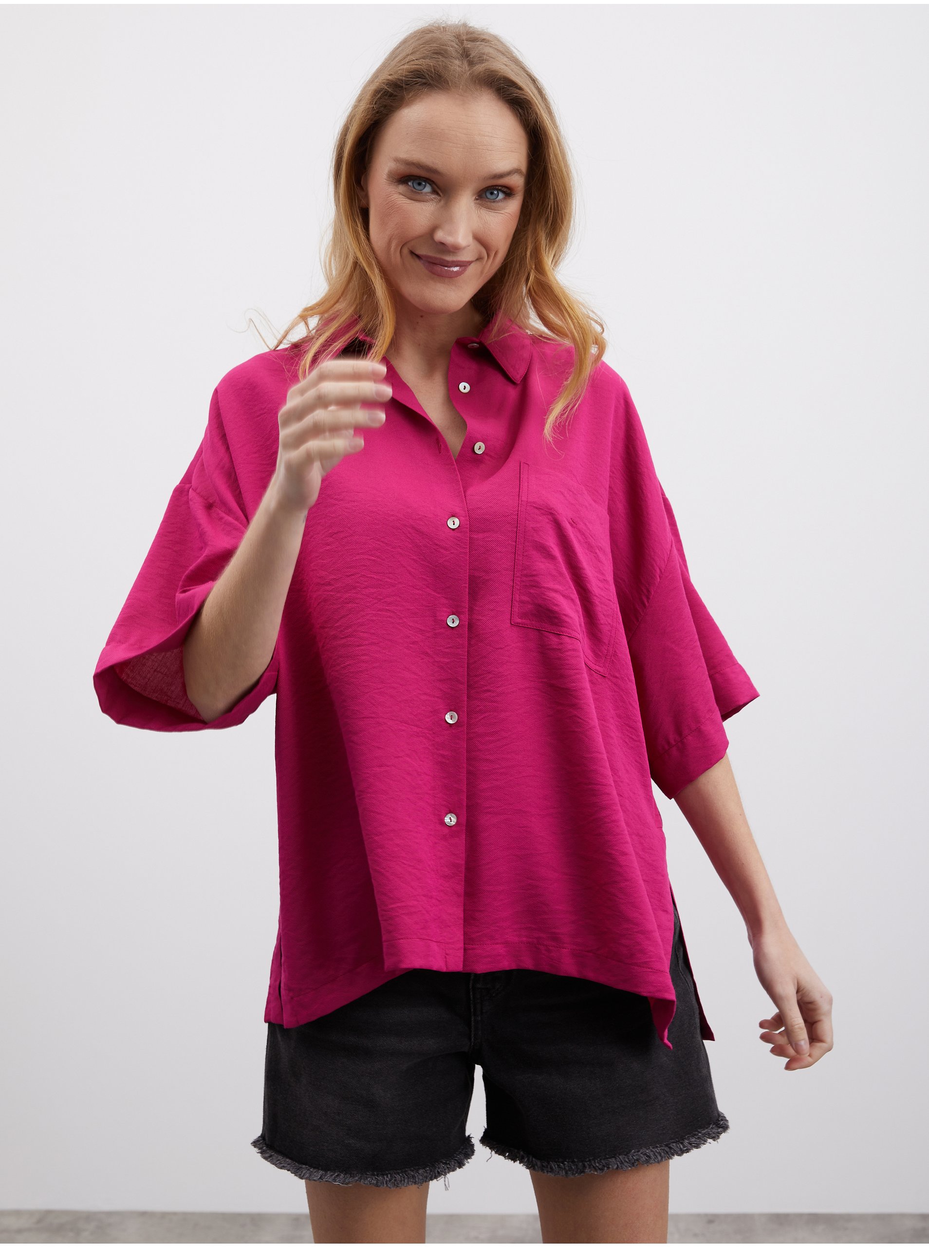 Lacno Tmavo ružová dámska oversize košeľa ZOOT.lab Rhiannon