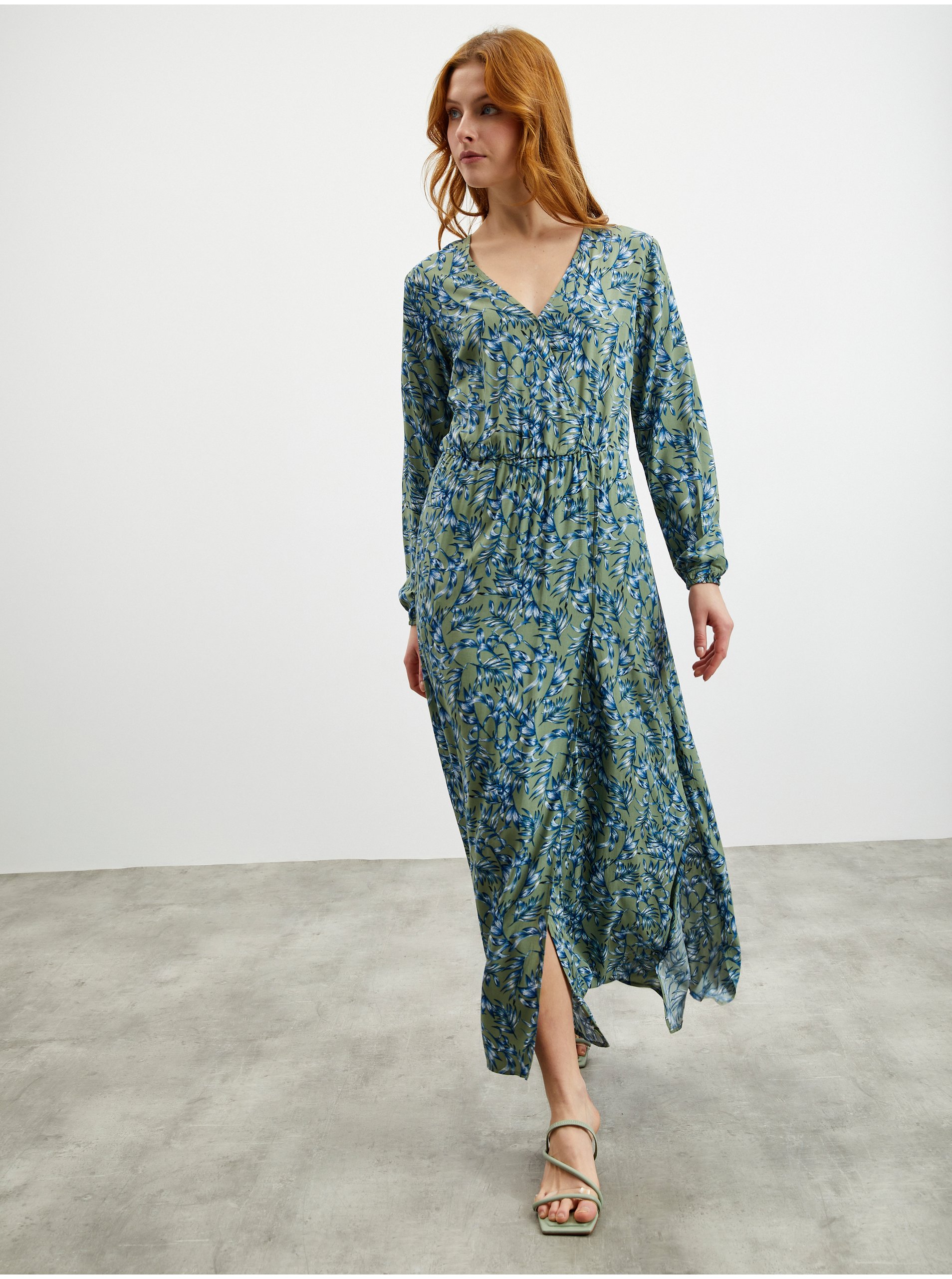 E-shop Modro-zelené dámské vzorované dlouhé šaty ZOOT.lab Eliane