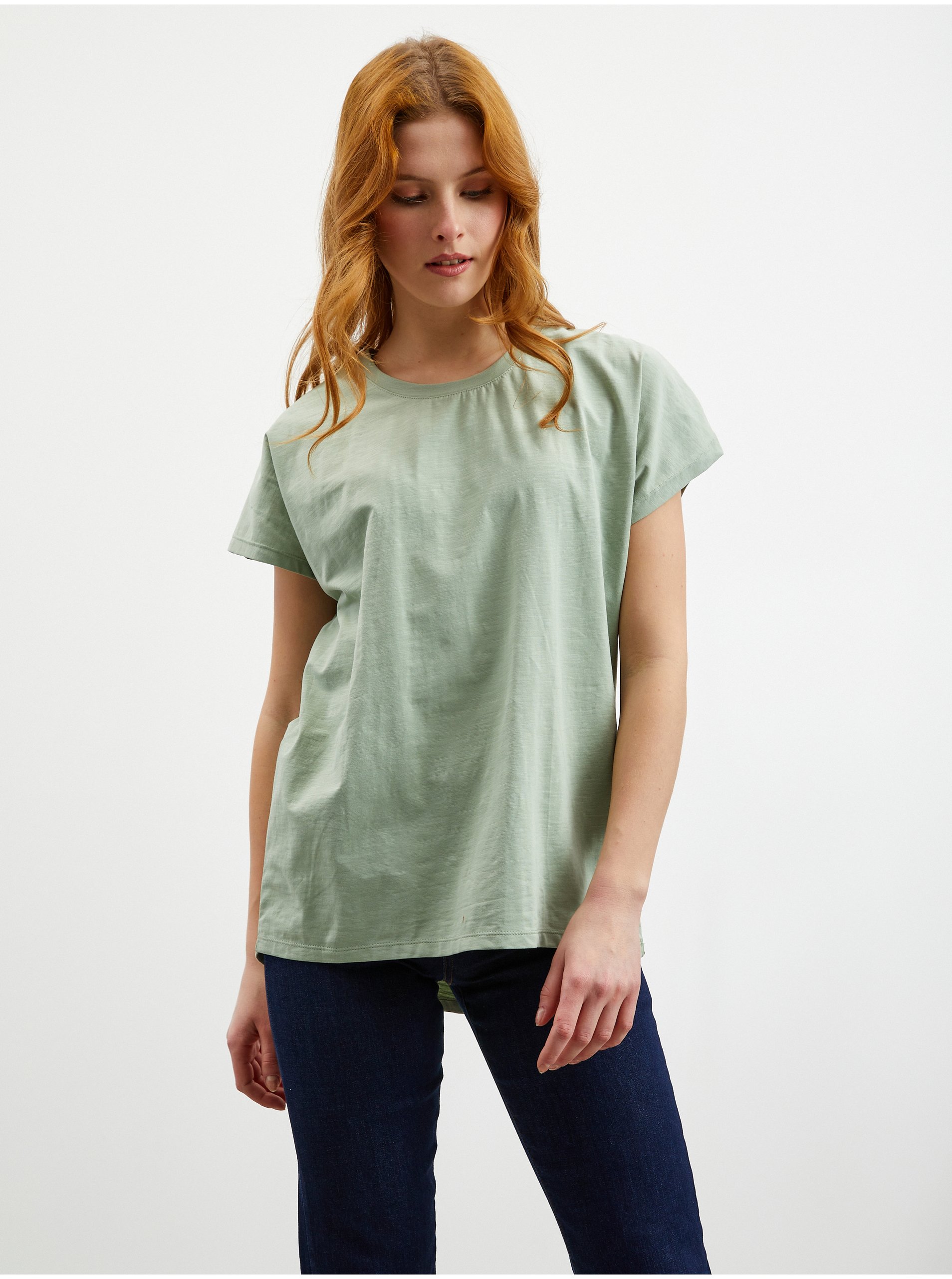 E-shop Světle zelené dámské volné prodloužené basic tričko ZOOT.lab Lonie