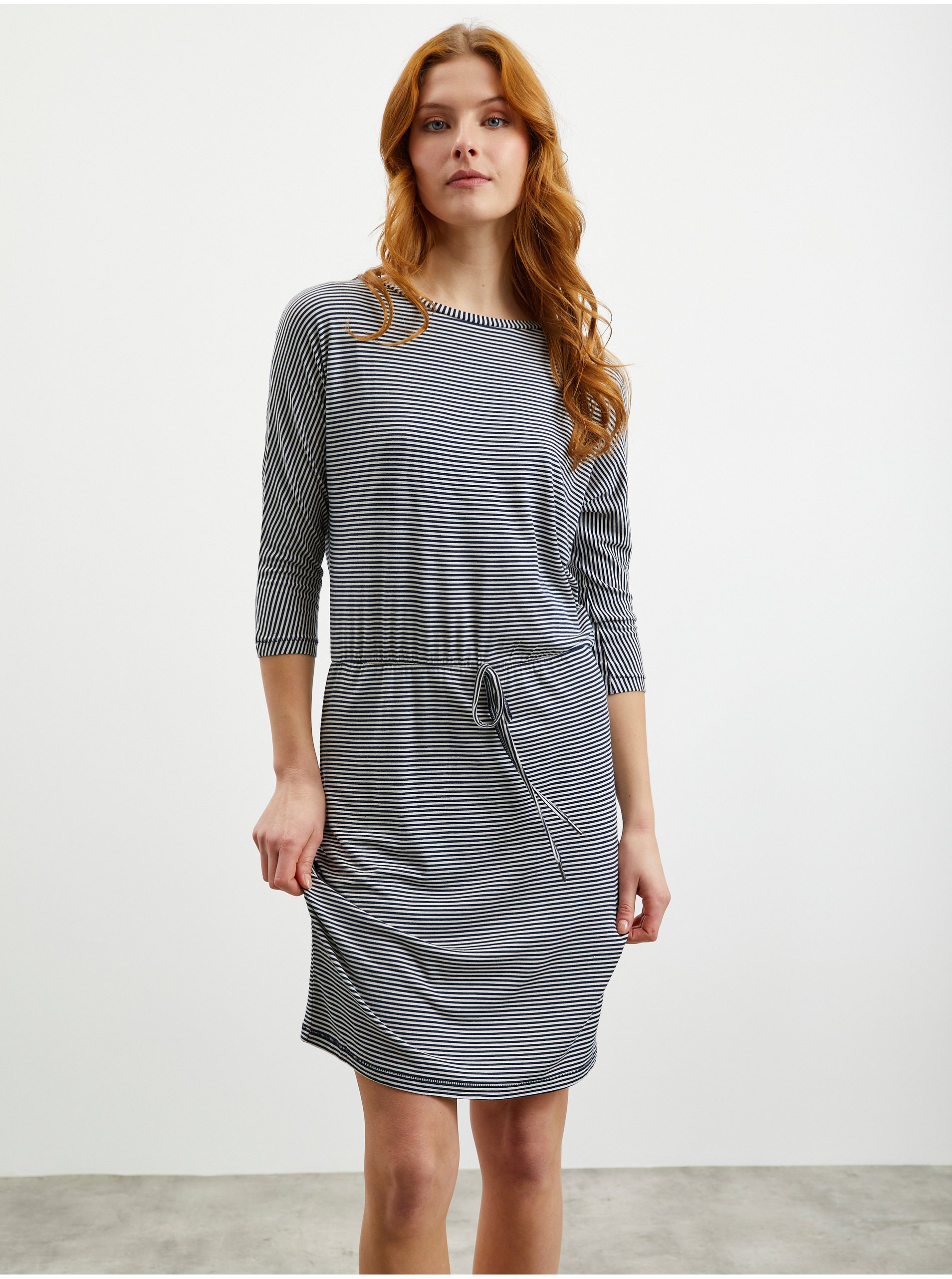 E-shop Bílo-modré dámské pruhované šaty se zavazováním ZOOT.lab Demi