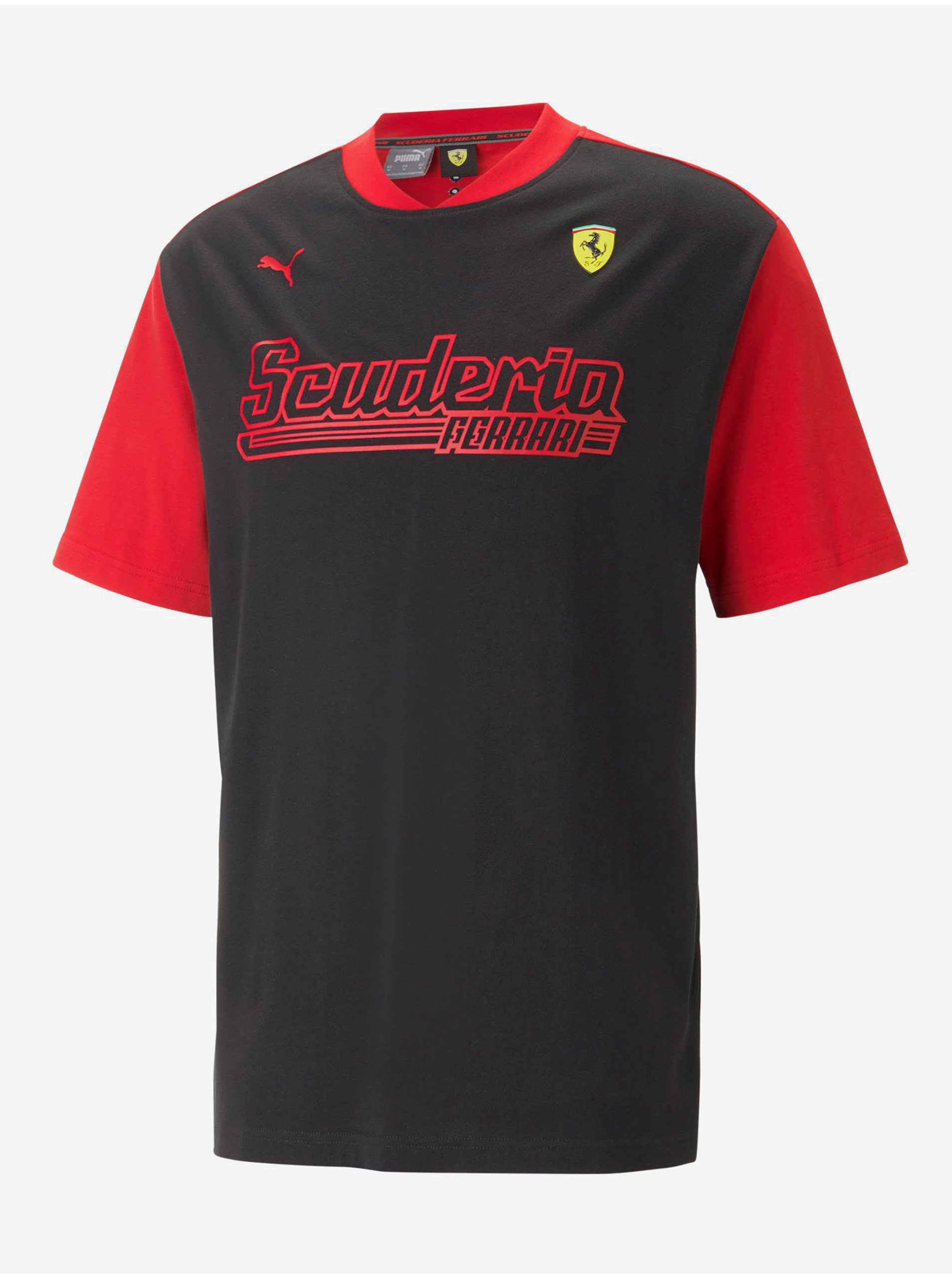Levně Červeno-černé pánské tričko Puma Ferrari Race Statement