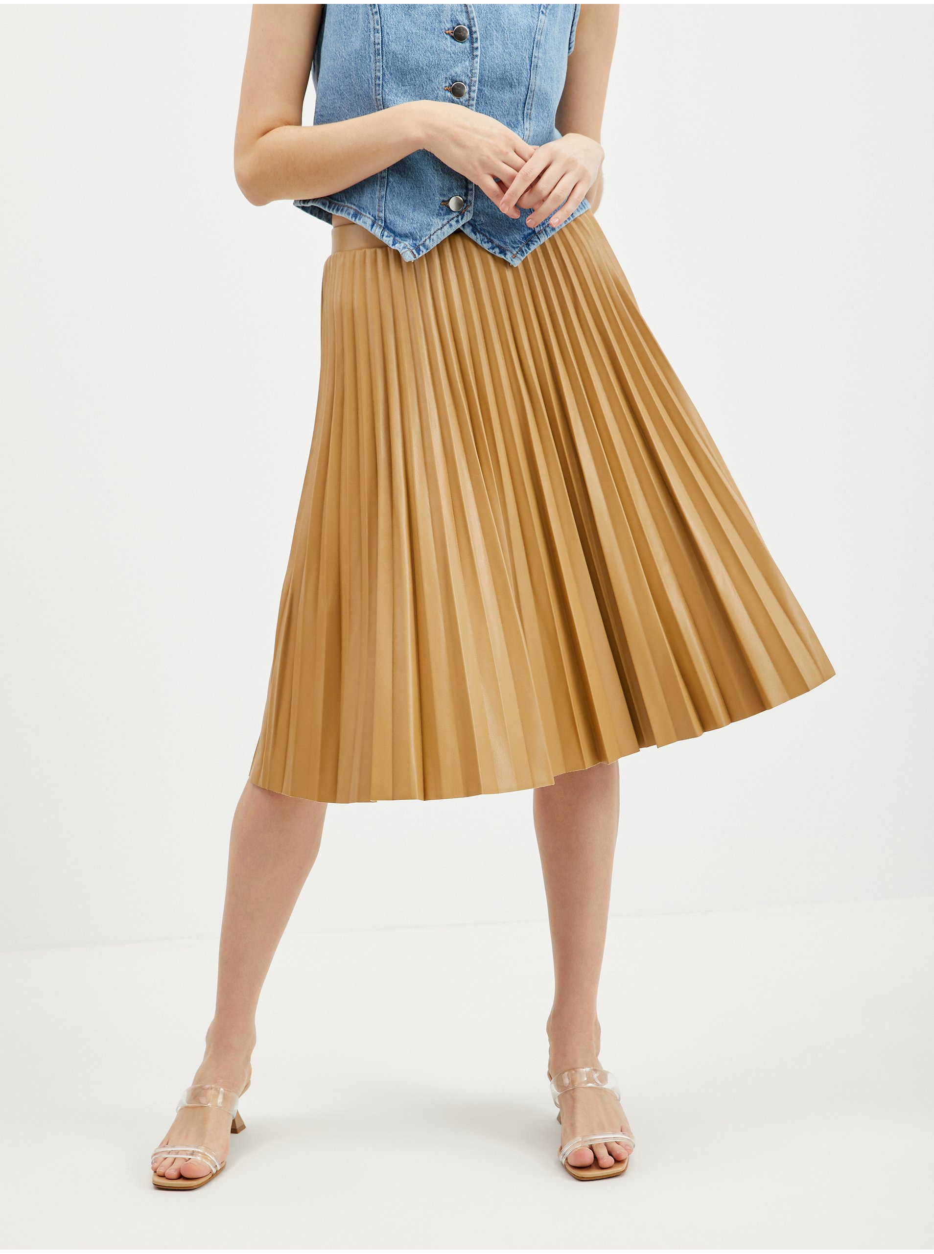 E-shop Světle hnědá dámská koženková plisovaná sukně ORSAY