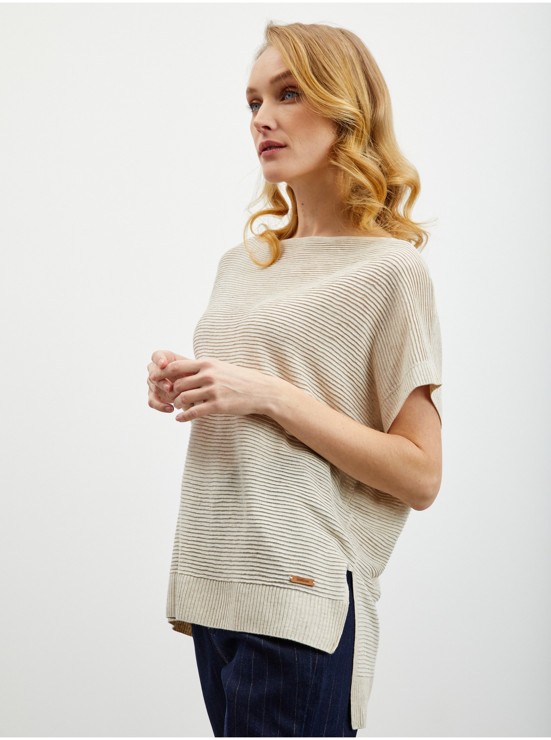 E-shop Béžová dámská svetrová vesta s příměsí lnu ZOOT.lab Danae