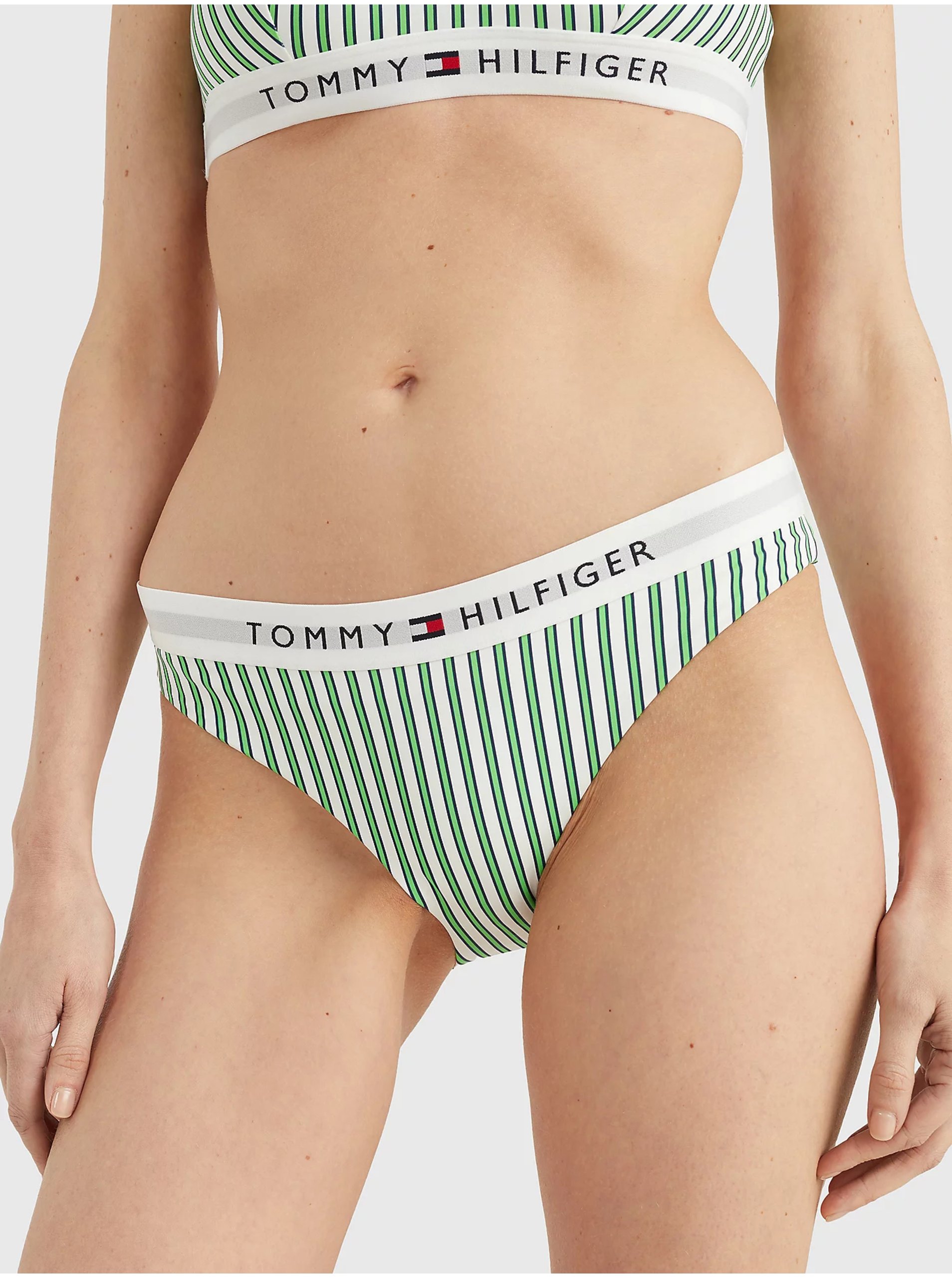 Levně Zelený dámský pruhovaný spodní díl plavek Tommy Hilfiger Underwear