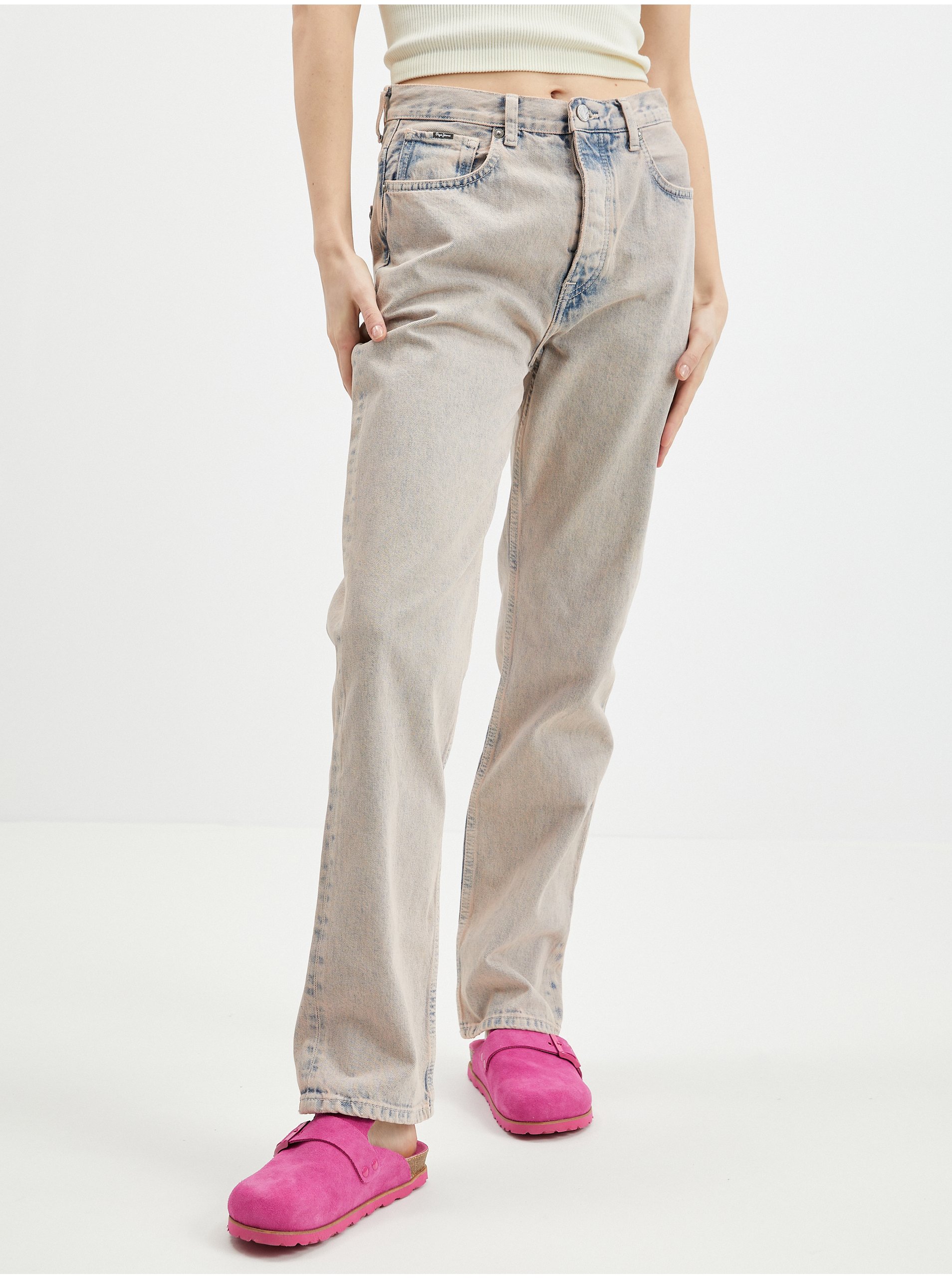 Levně Modro-béžové dámské straight fit džíny Pepe Jeans Celyn Rose
