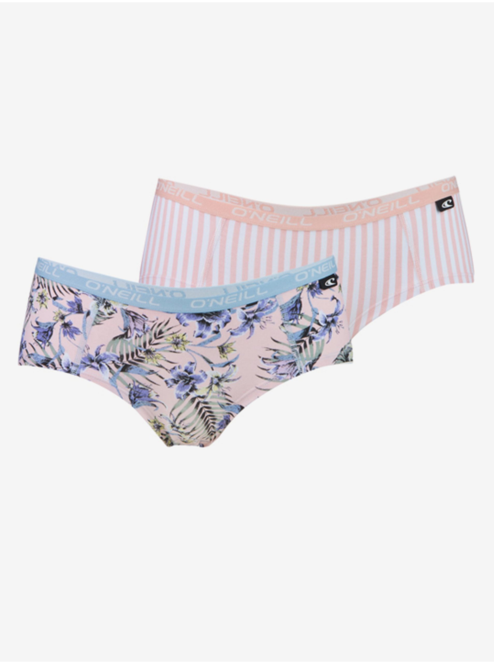 Levně Sada dvou dámských kalhotek v světle růžové a světle modré barvě O'Neill WOMEN HIPSTER FLORAL PINK&UNI 2PACK