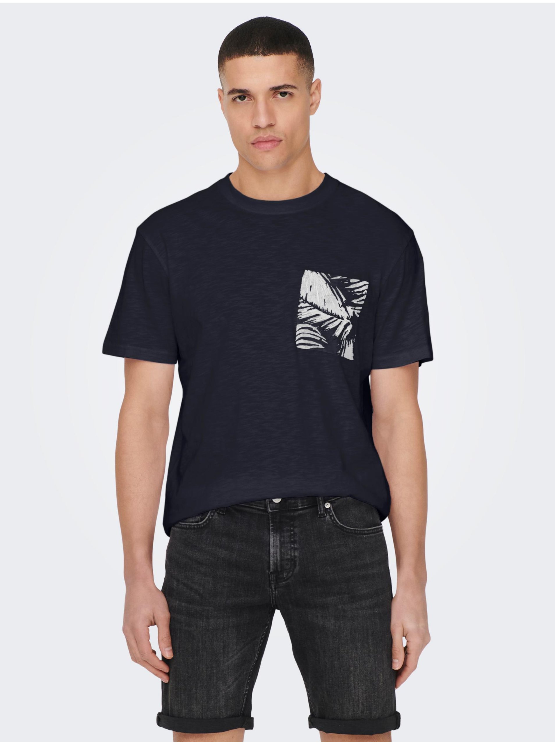 E-shop Tmavě modré pánské tričko ONLY & SONS Perry