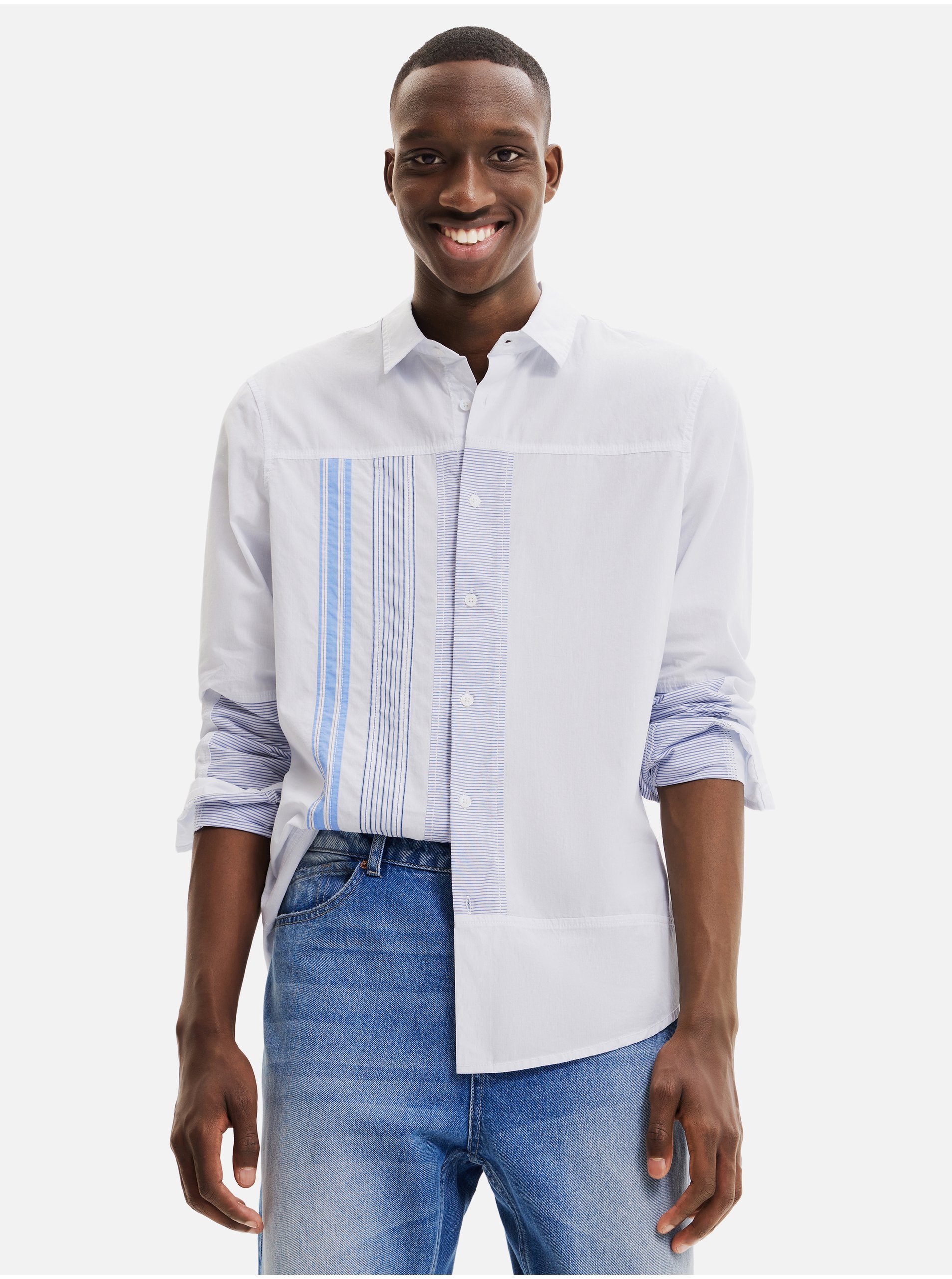 Lacno Modro-biela pánska pruhovaná košeľa Desigual Bernard