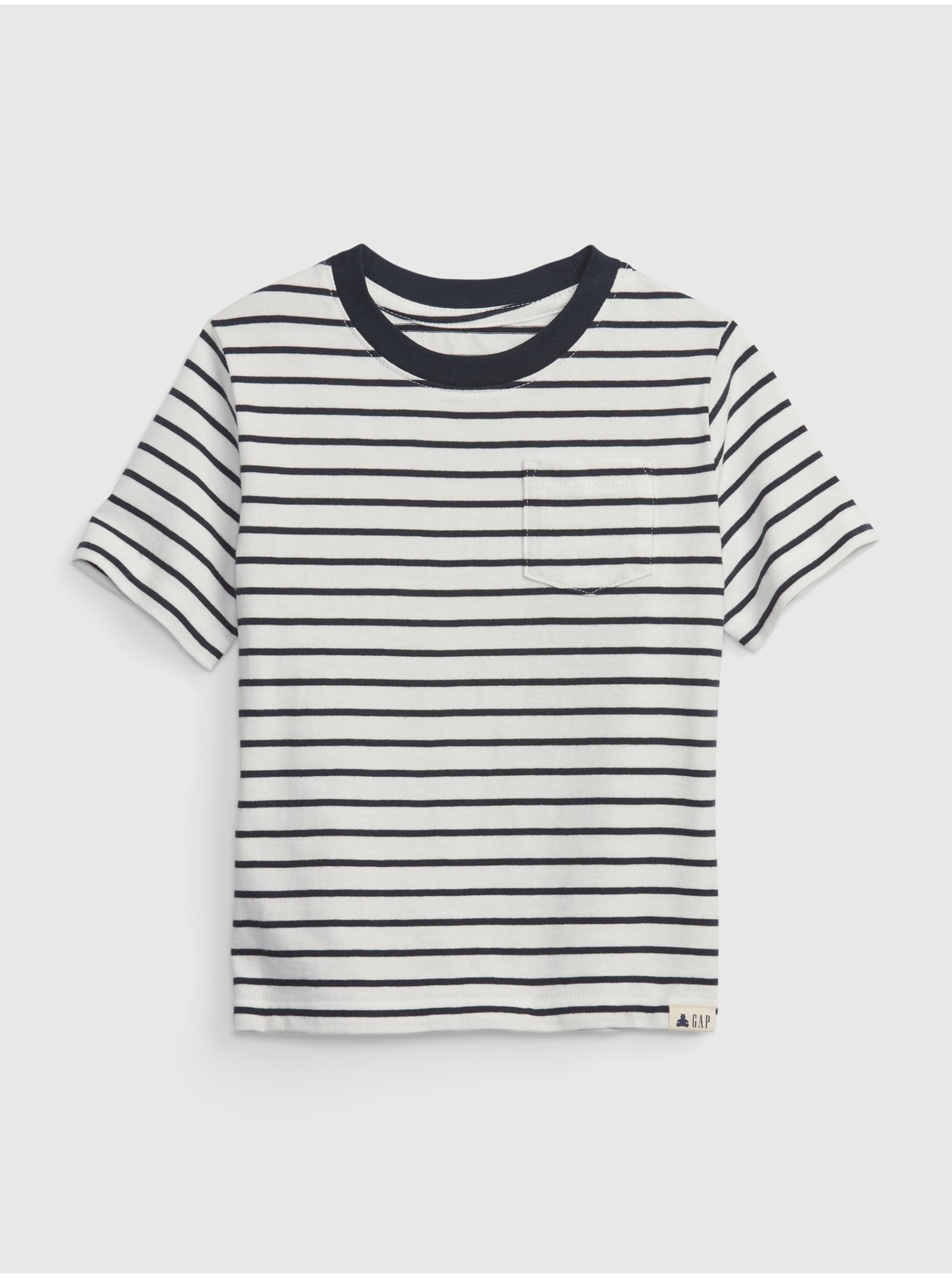 Lacno Modro-biele chlapčenské pruhované tričko s vrecúškom GAP