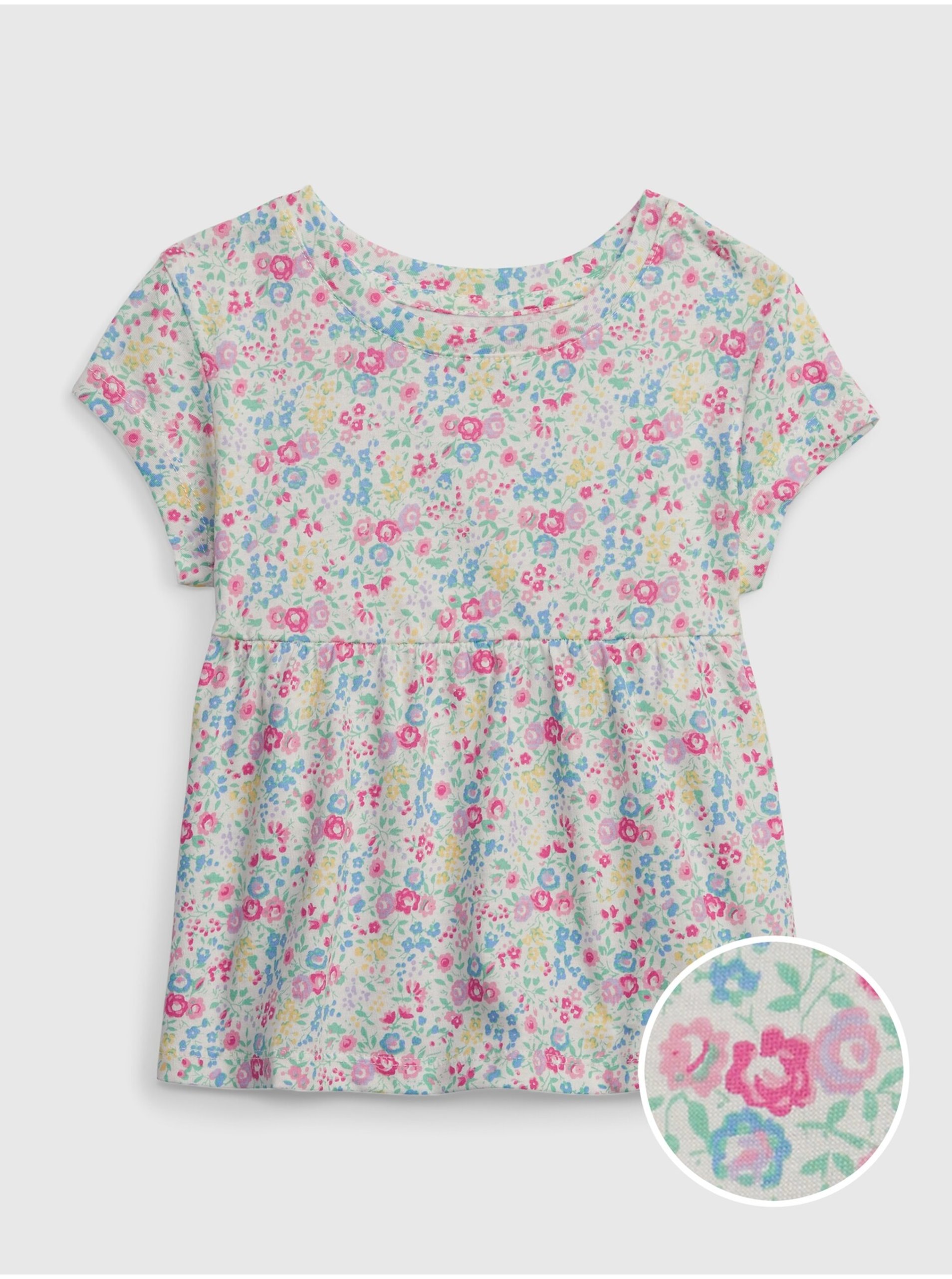 Levně Růžovo-krémové holčičí květované tričko GAP