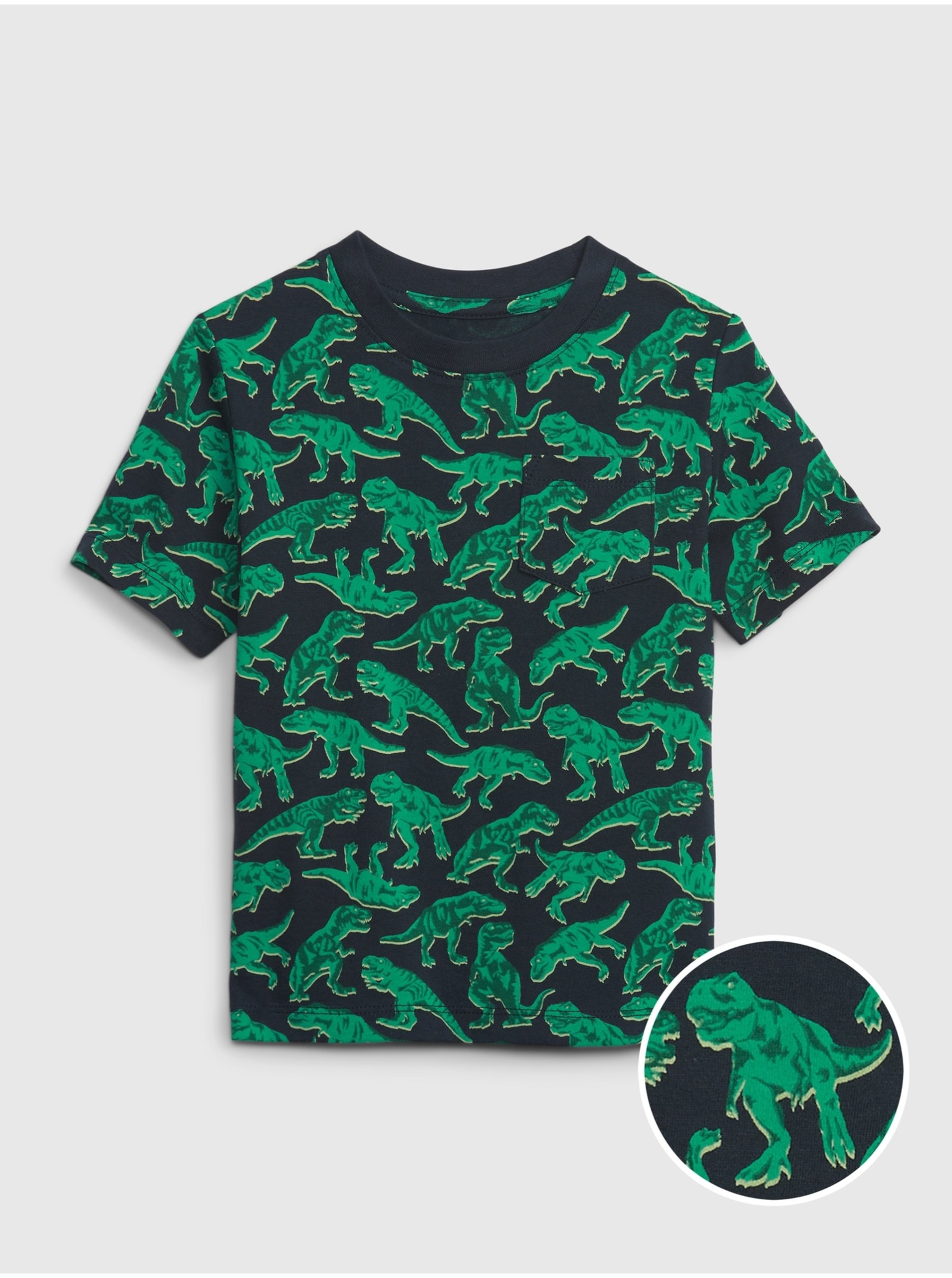 Levně Černo-zelené klučičí tričko s motivem dinosaurů GAP