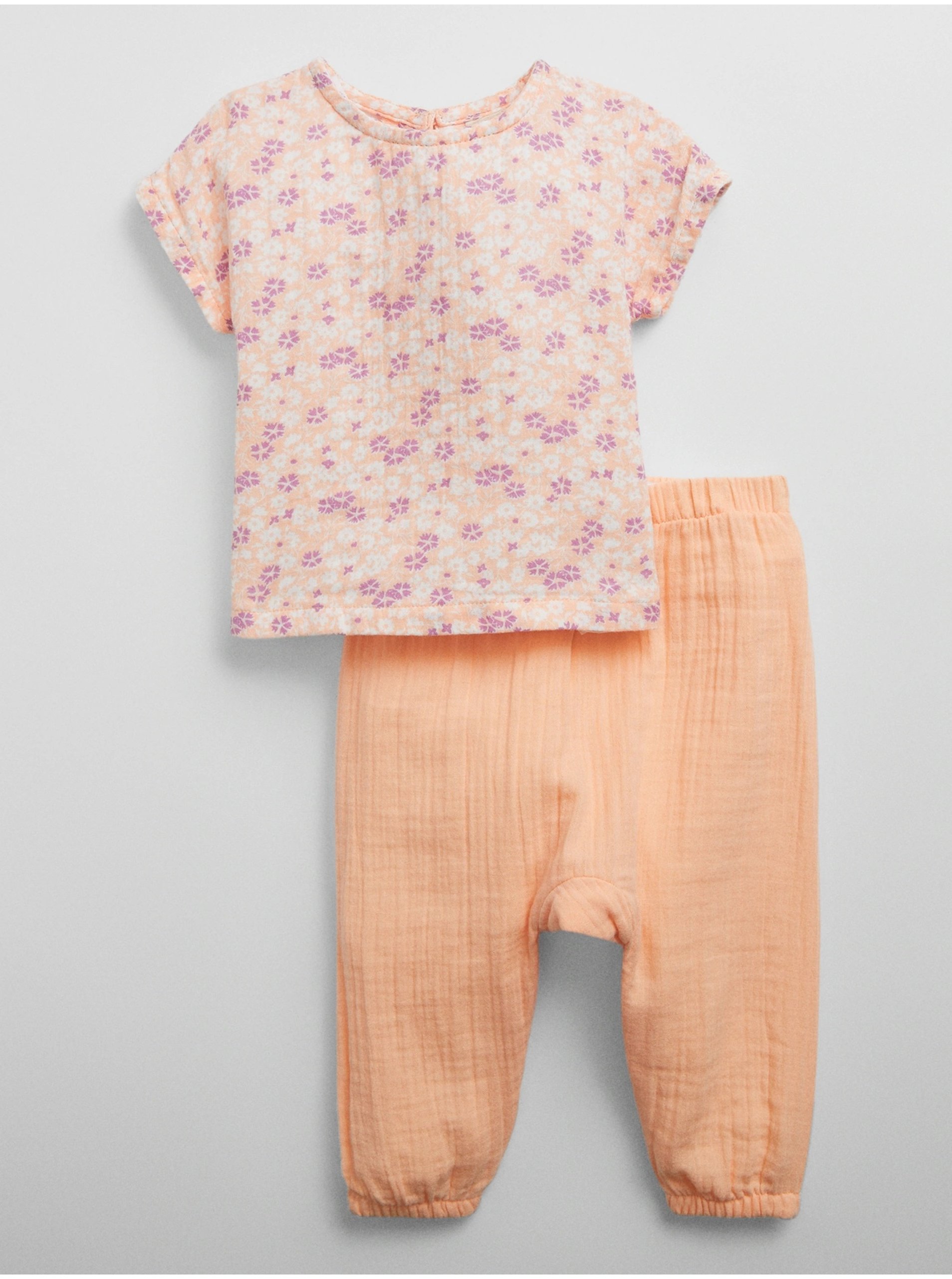E-shop Sada holčičího trička a kalhot v meruňkové a růžové barvě GAP