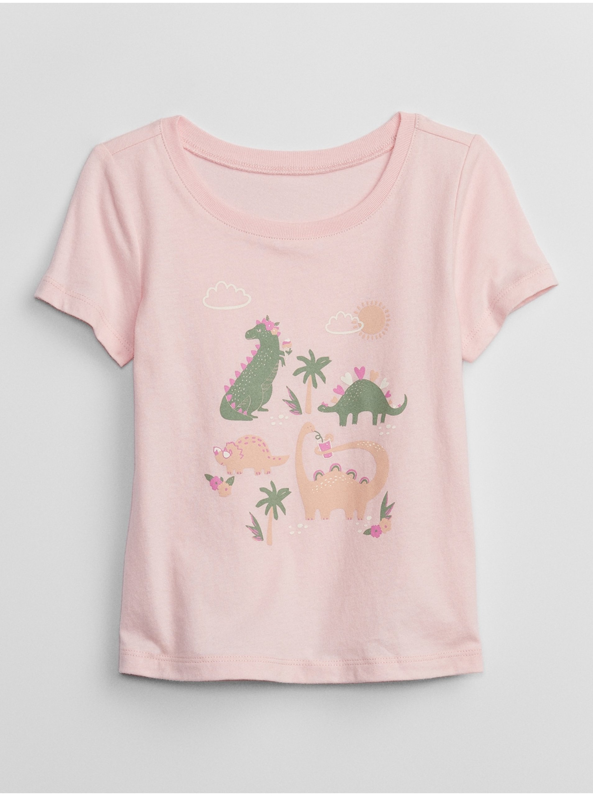 Lacno Ružové dievčenské tričko s motívom dinosaura GAP