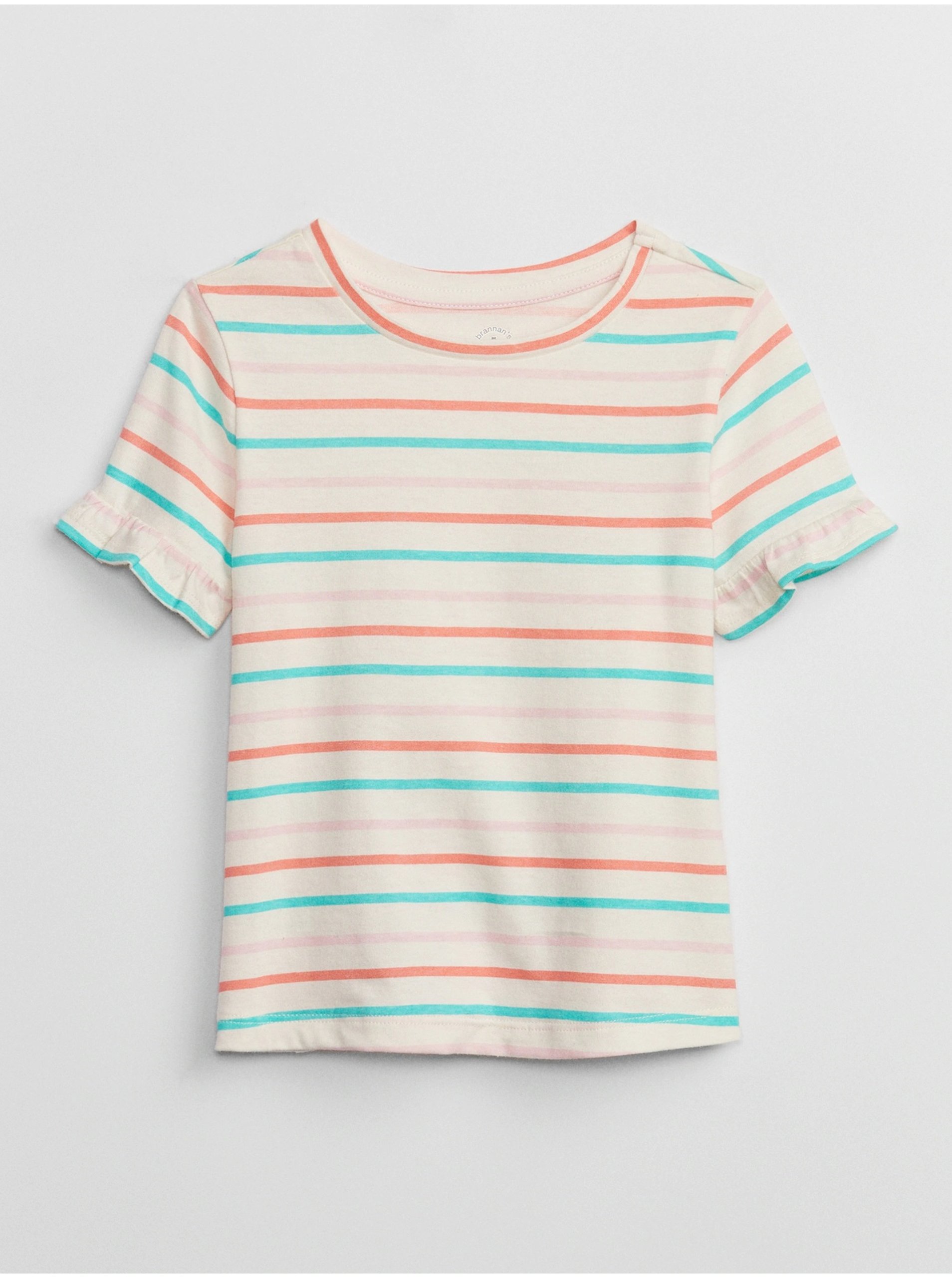 E-shop Tyrkysovo-krémové holčičí pruhované tričko s volánky GAP