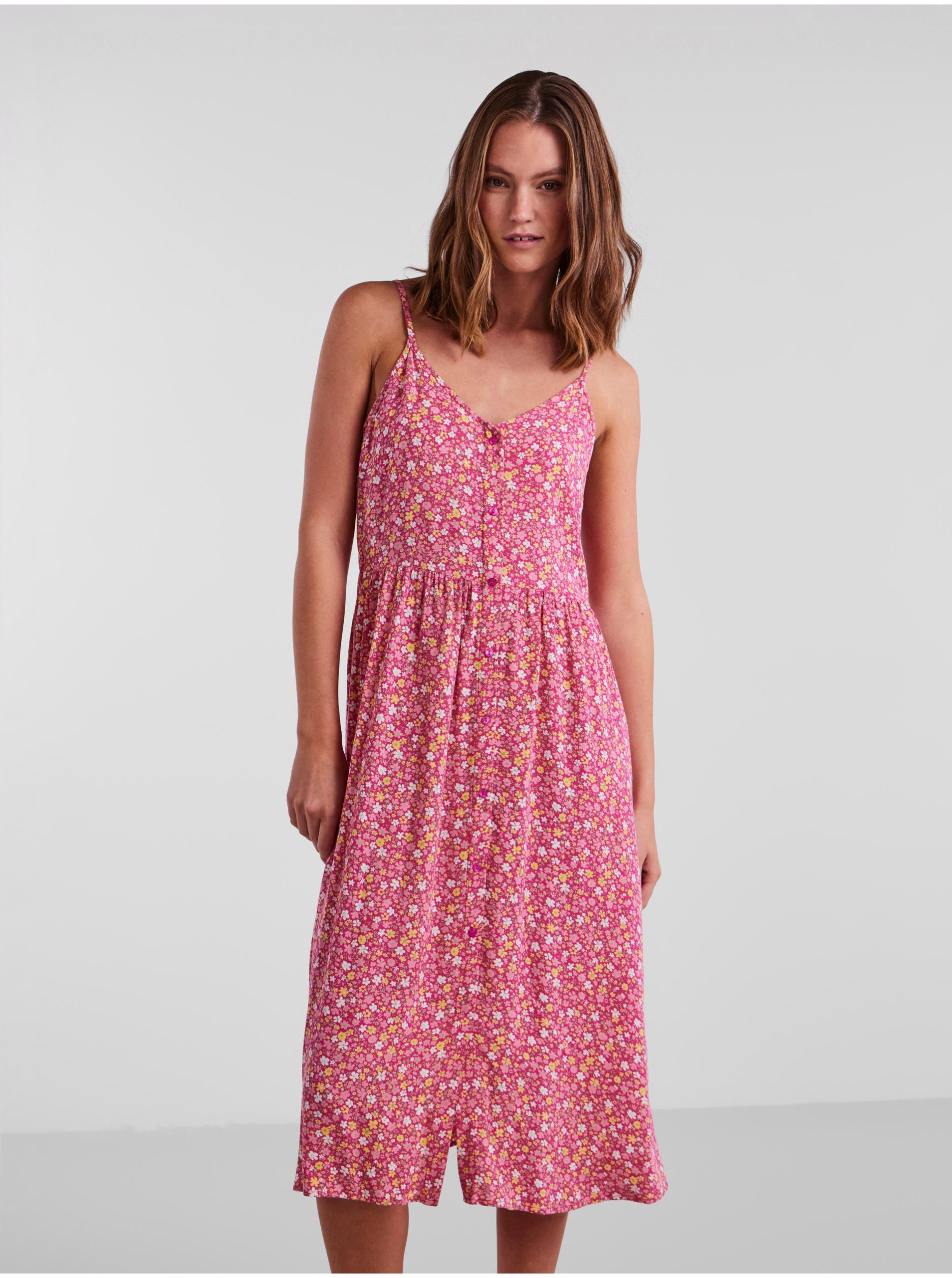 E-shop Růžové dámské květované šaty Pieces Tala