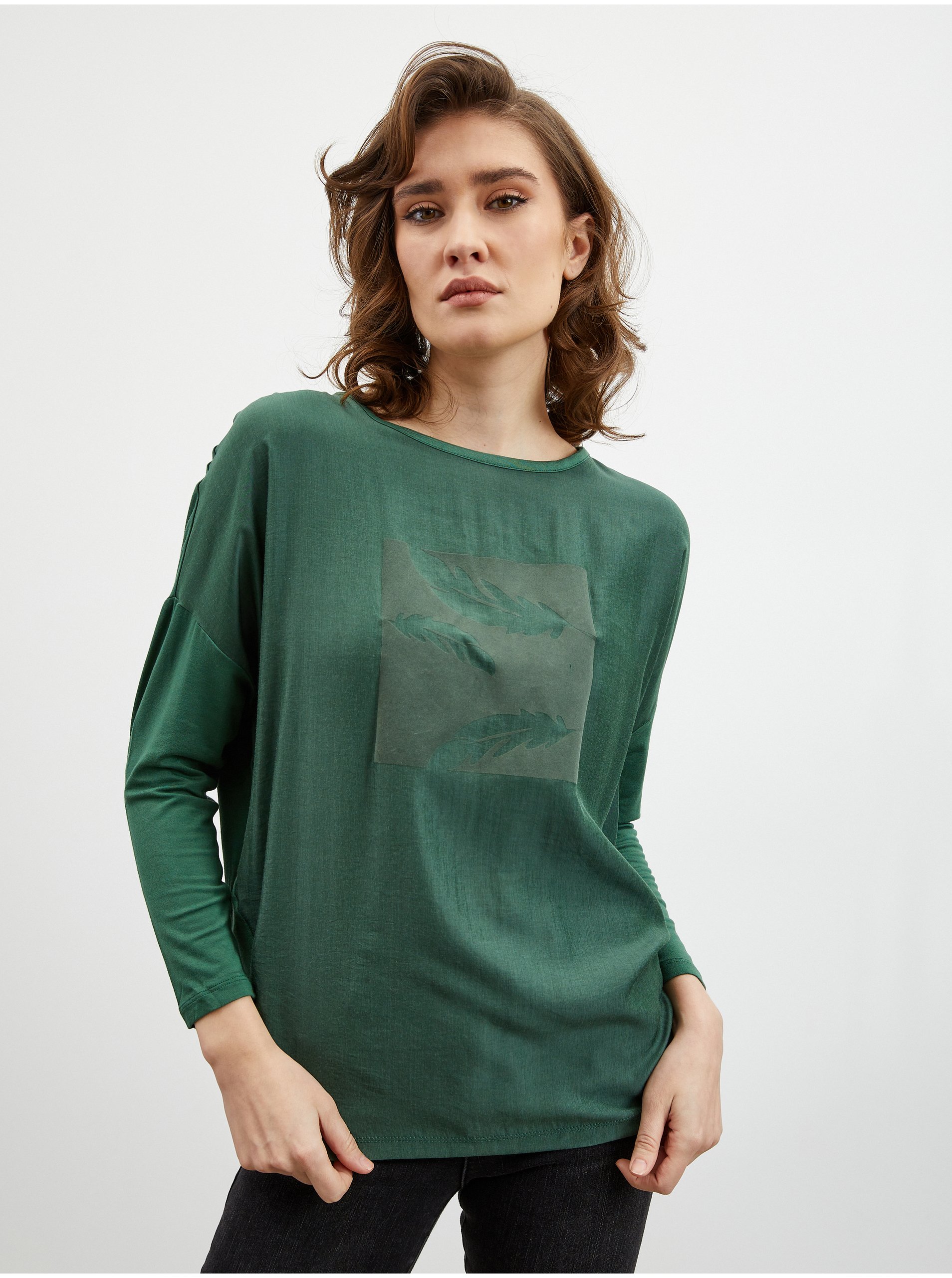 Levně Zelené dámské tričko s potiskem ZOOT.lab Rozy