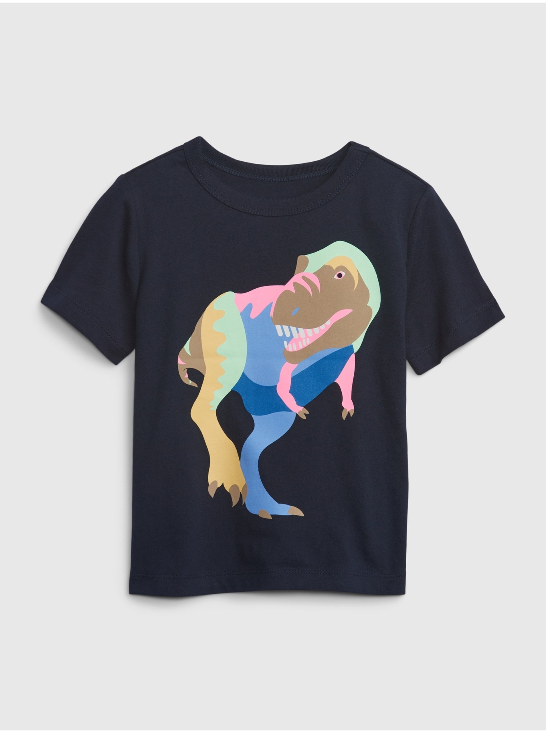 Lacno Tmavomodré chlapčenské bavlnené tričko s motívom dinosaura GAP