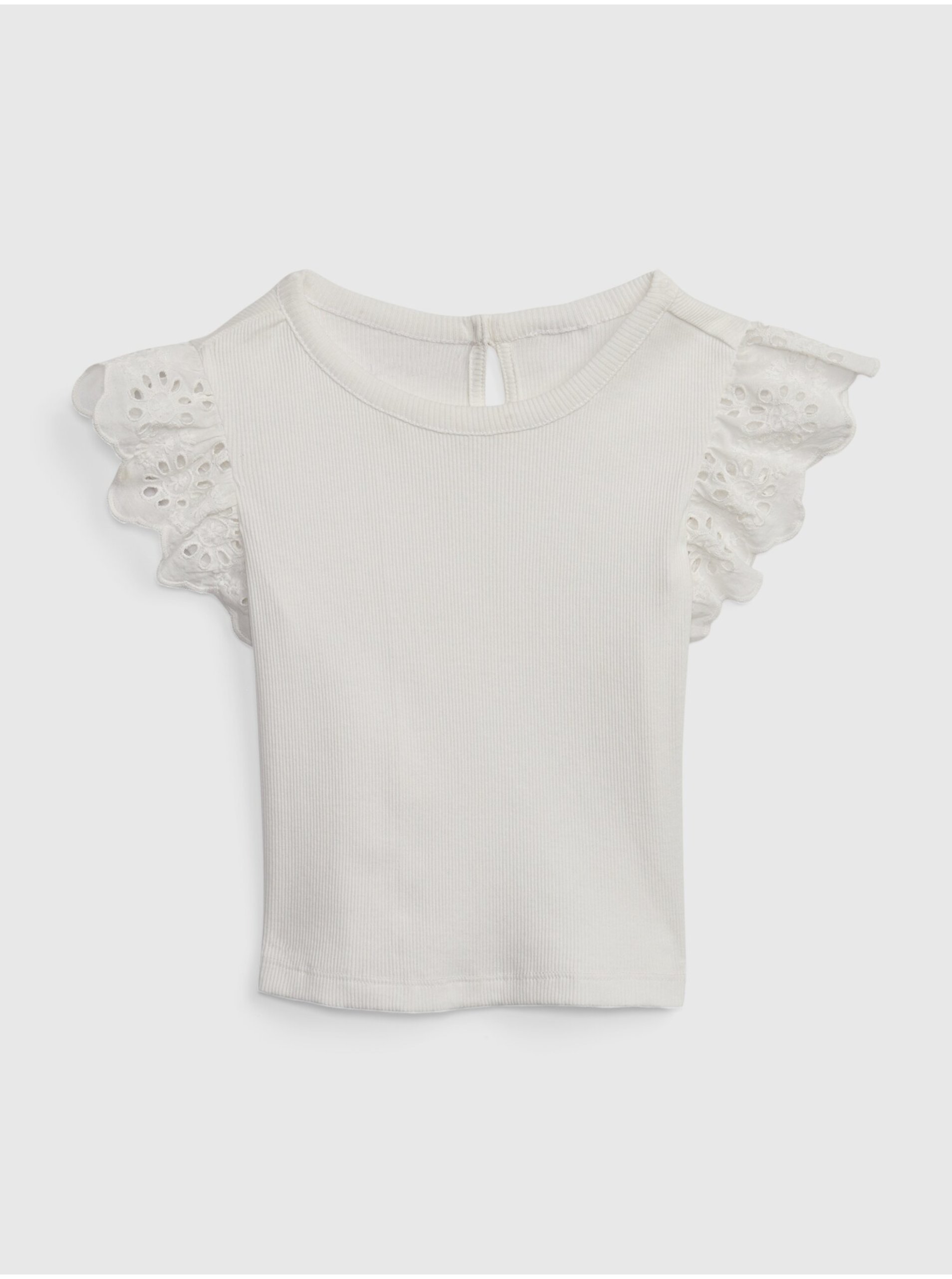 Lacno Biele dievčenské bavlnené tričko s volánmi GAP