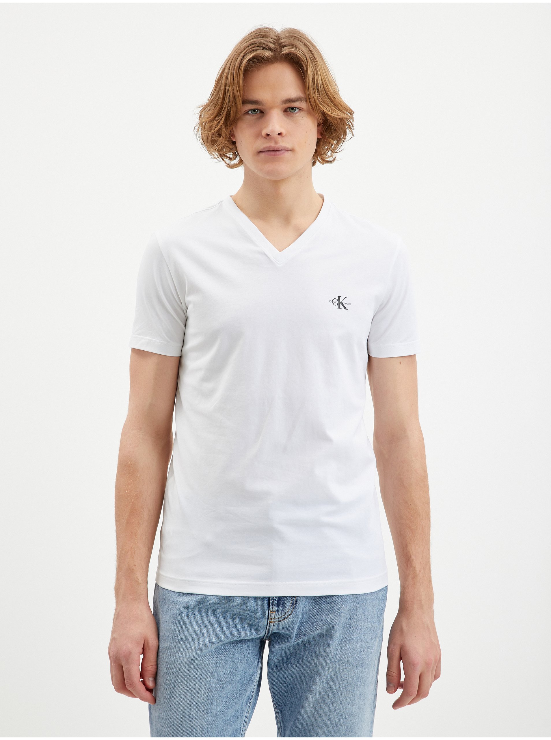 Lacno Biele pánske tričko Calvin Klein Jeans