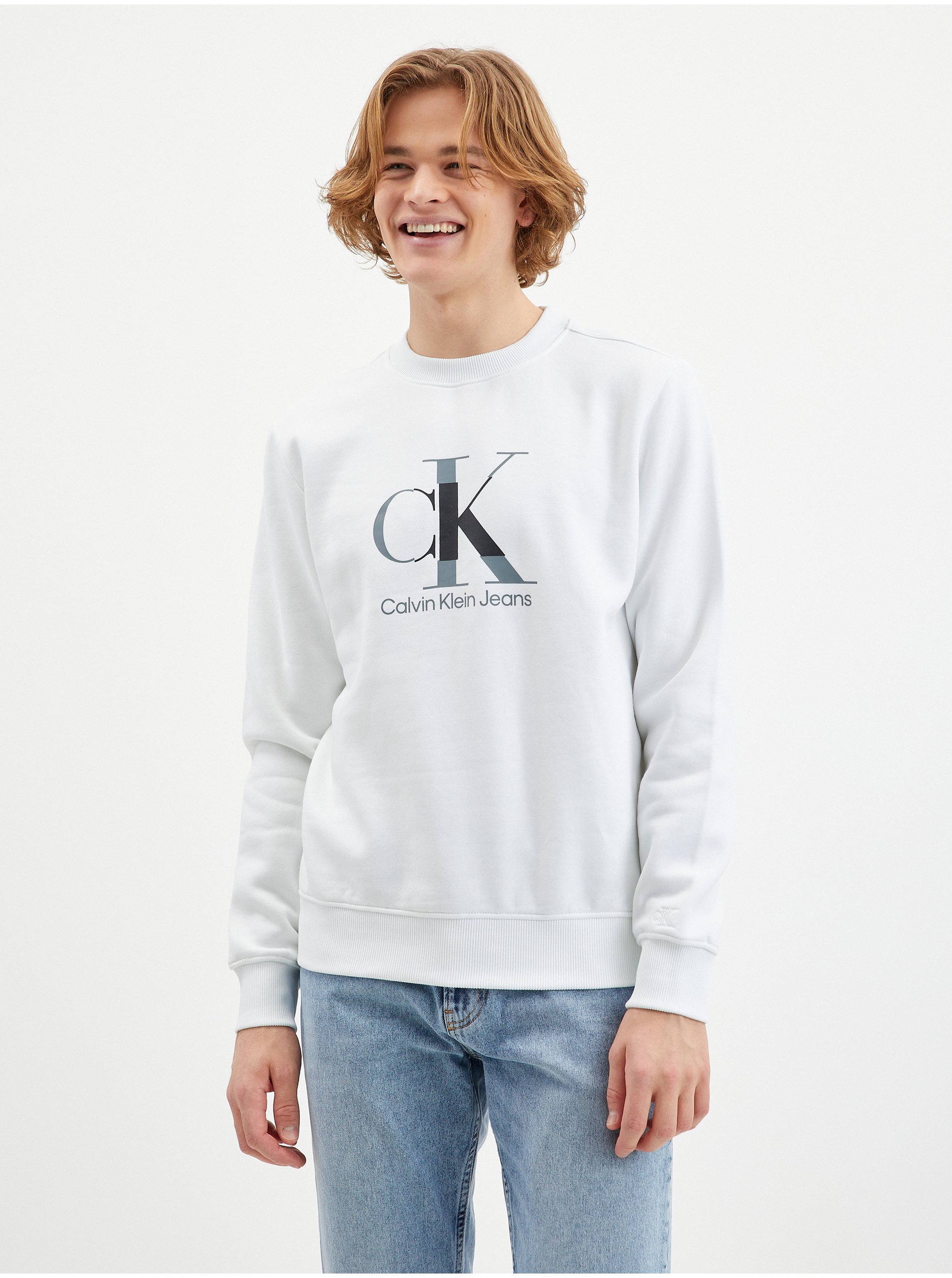 Levně Bílá pánská mikina Calvin Klein Jeans