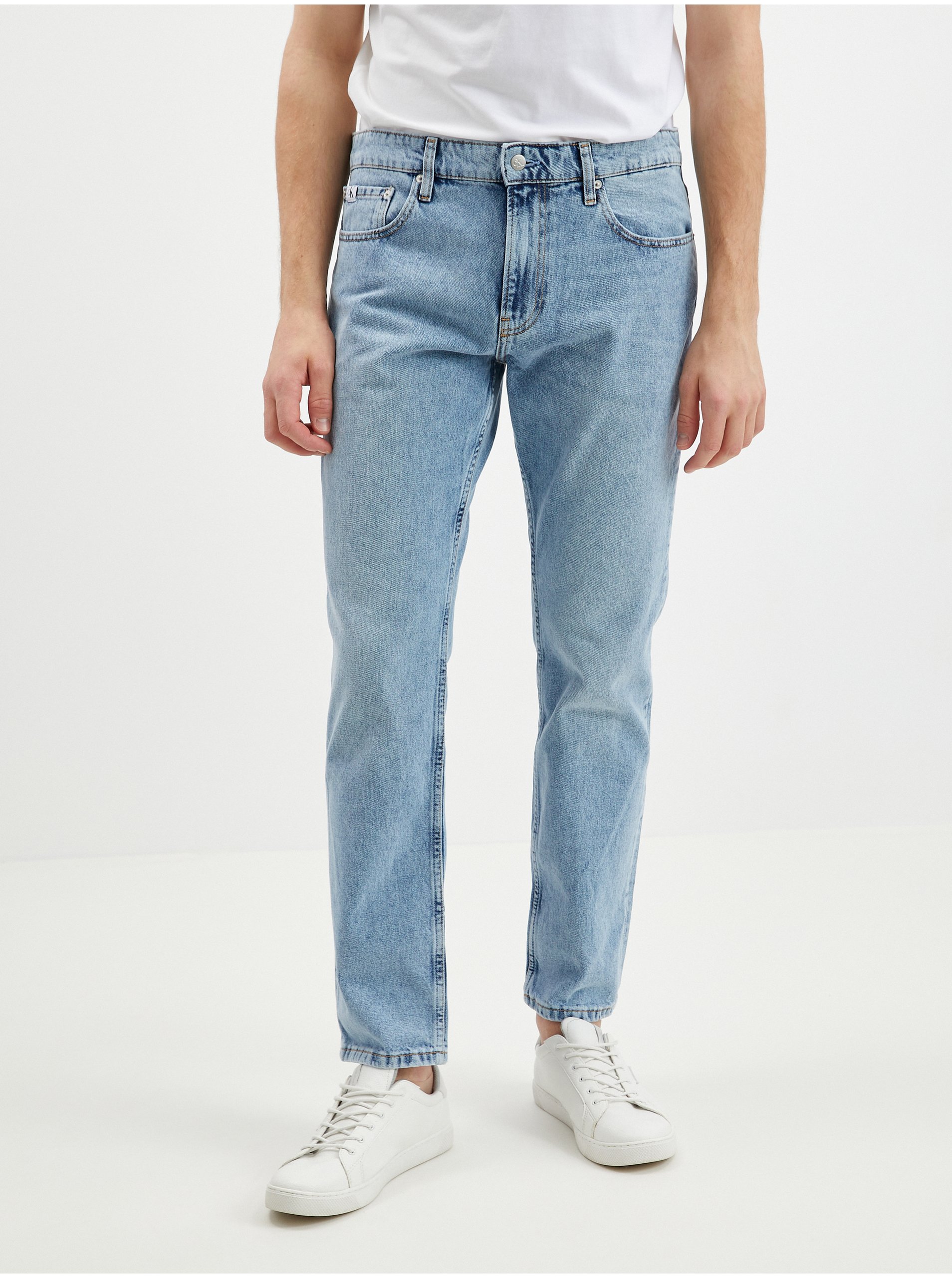 Levně Modré pánské straight fit džíny Calvin Klein Jeans