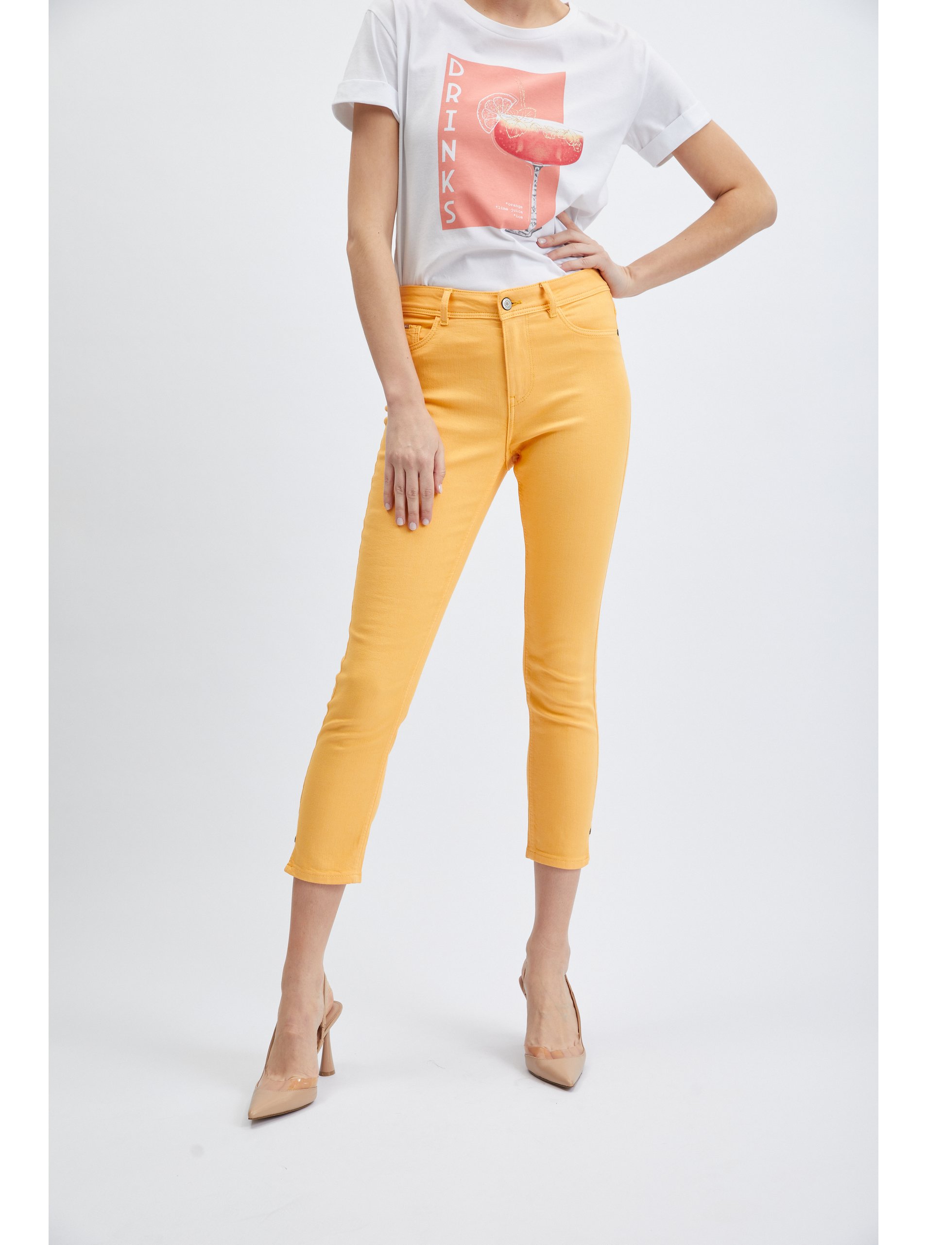 E-shop Oranžové dámské zkrácené skinny fit džíny ORSAY