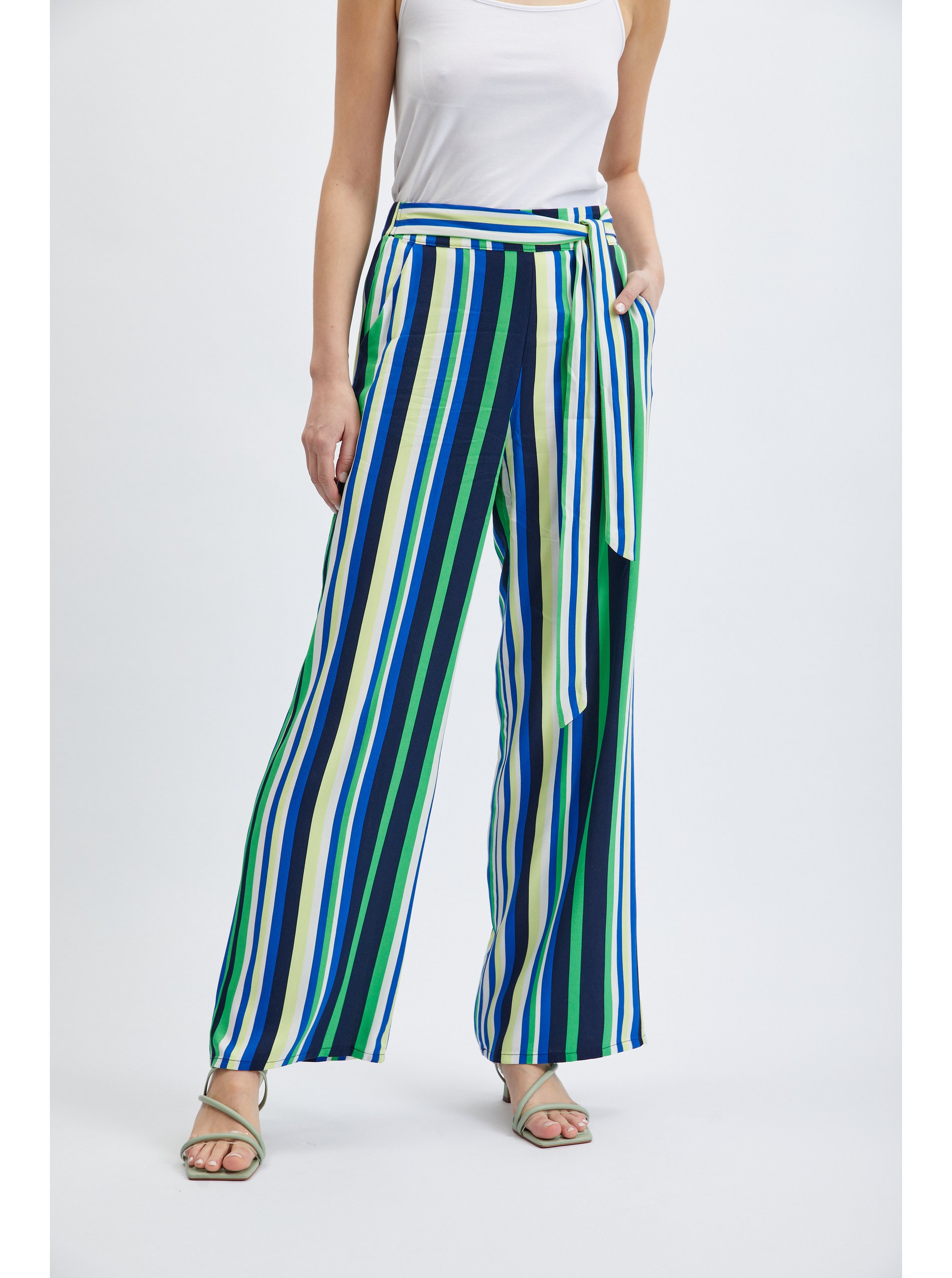 E-shop Zeleno-modré dámské pruhované široké kalhoty ORSAY