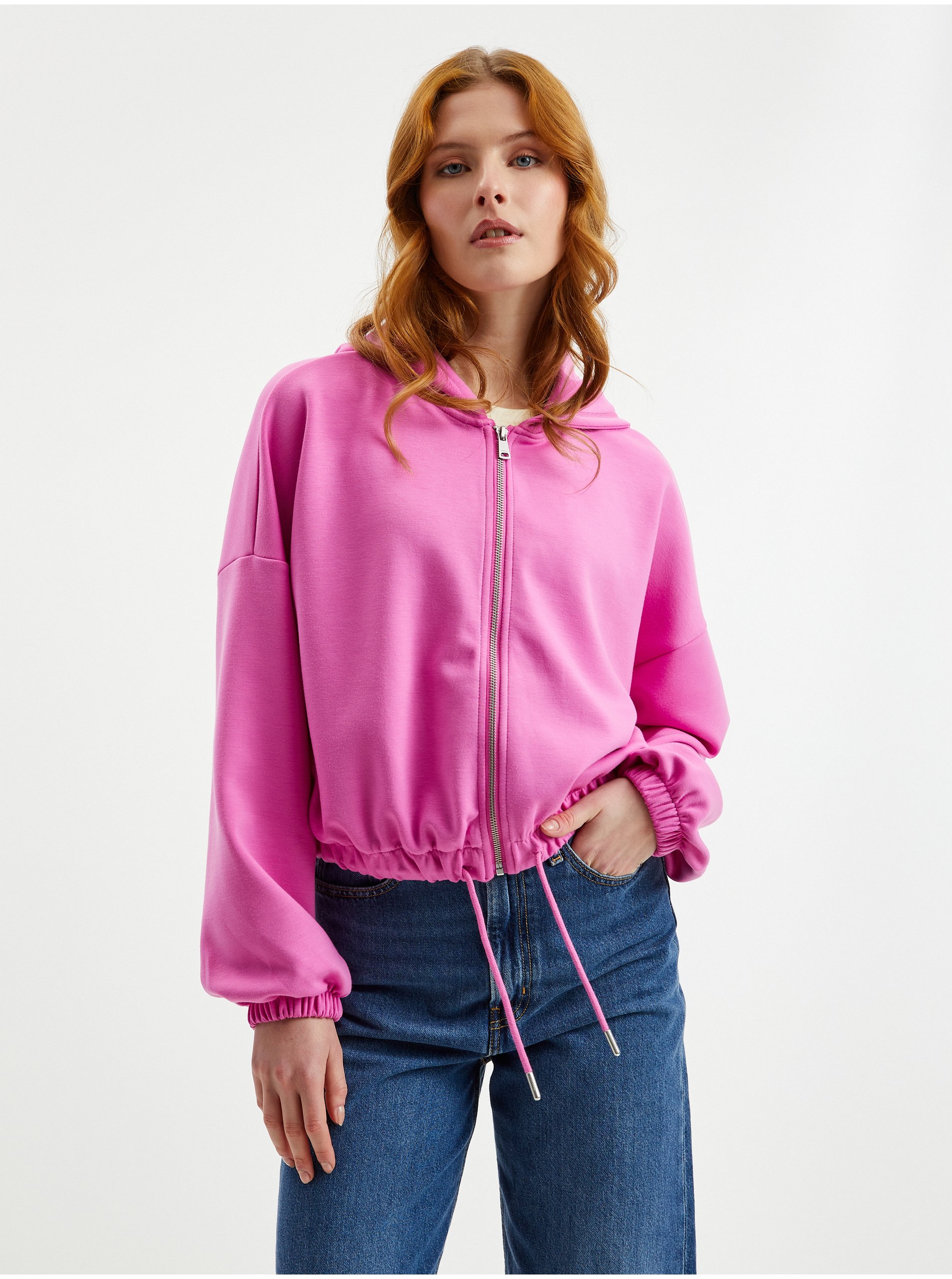 E-shop Růžová dámská mikina na zip s kapucí ONLY Scarlett