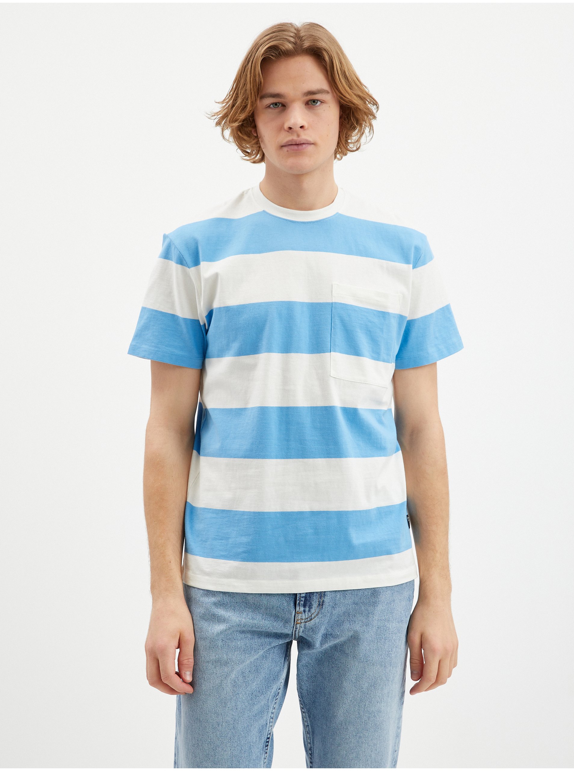 Levně Bílo-modré pánské pruhované tričko Tom Tailor Denim