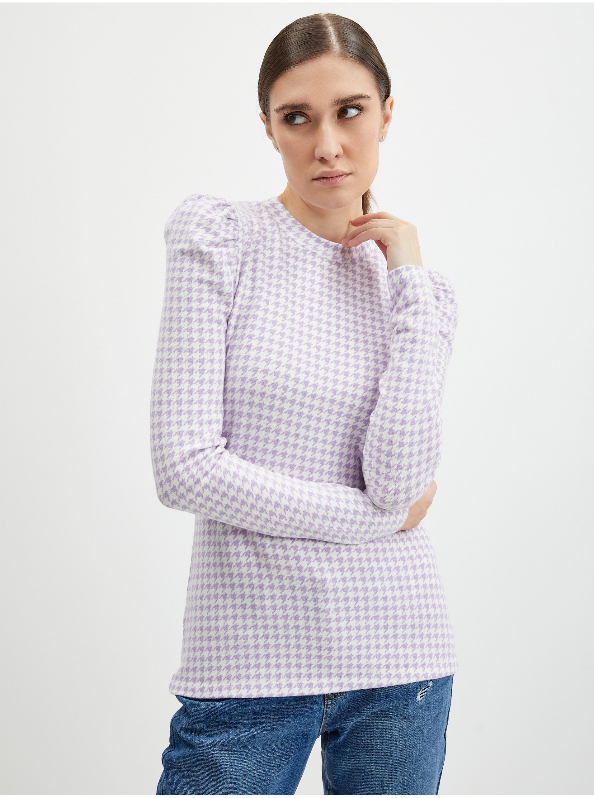 E-shop Světle fialový dámský lehký kostkovaný svetr ORSAY