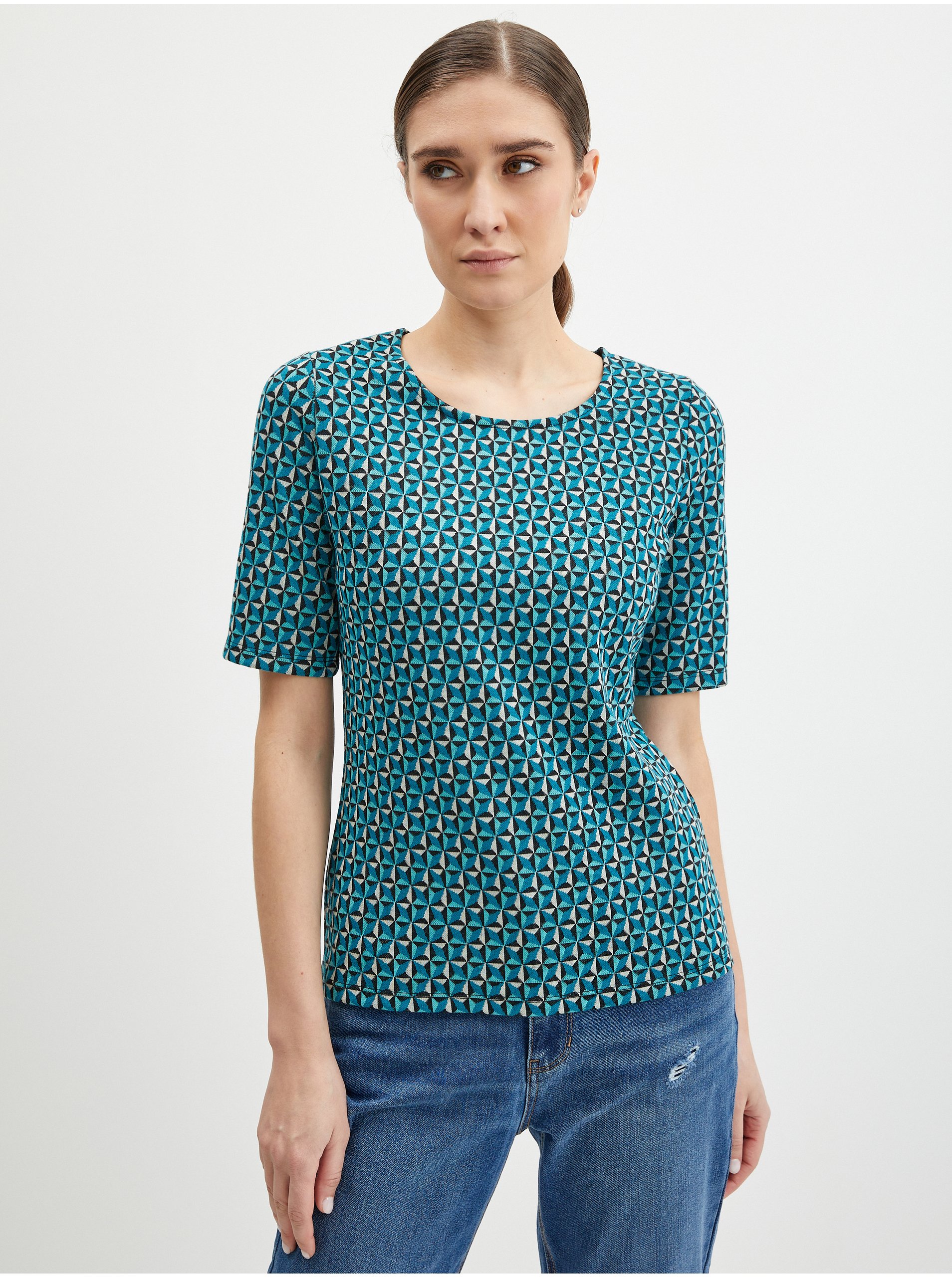 E-shop Petrolejové dámské vzorované tričko ORSAY
