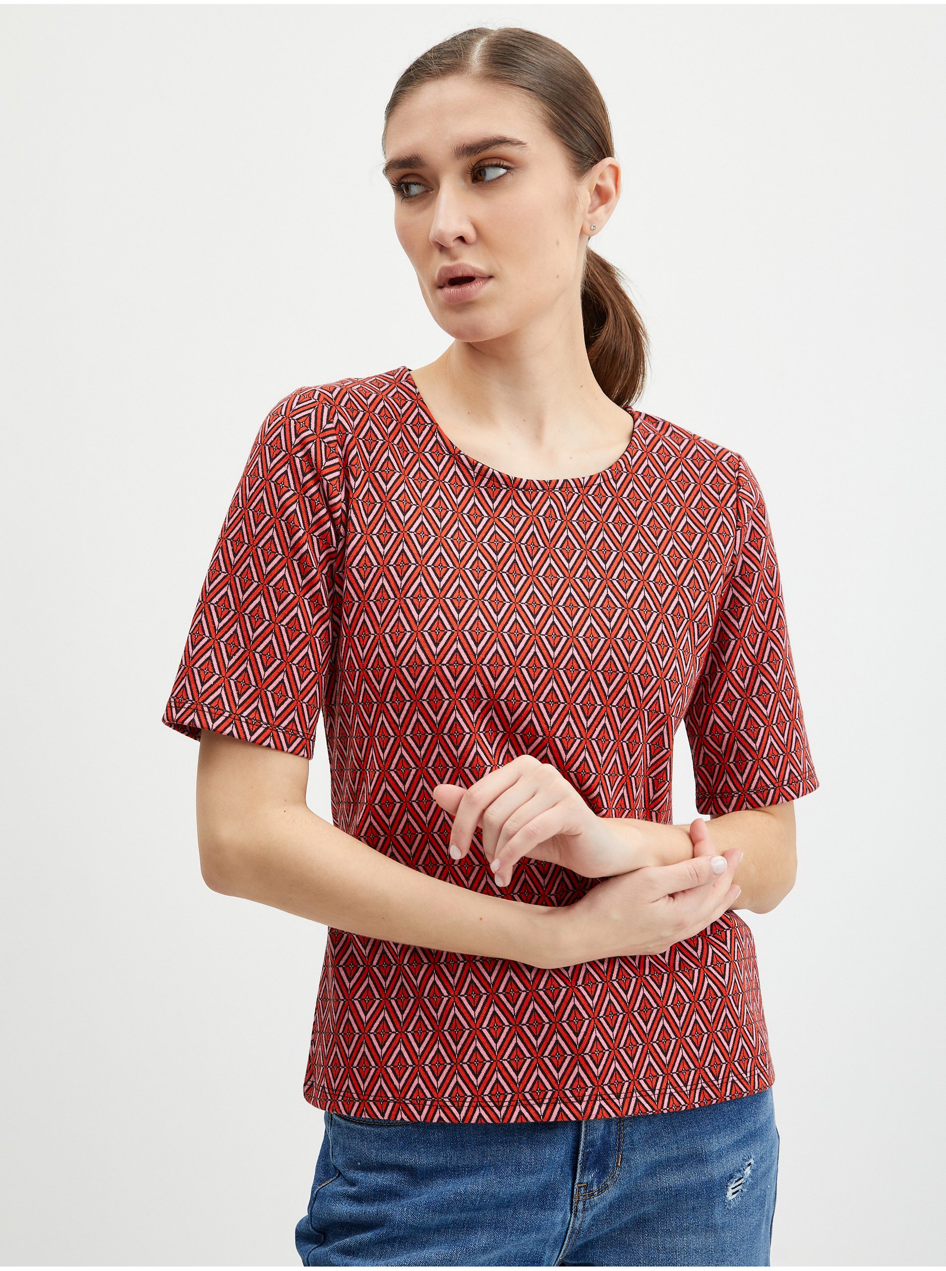 E-shop Červené dámské vzorované tričko ORSAY