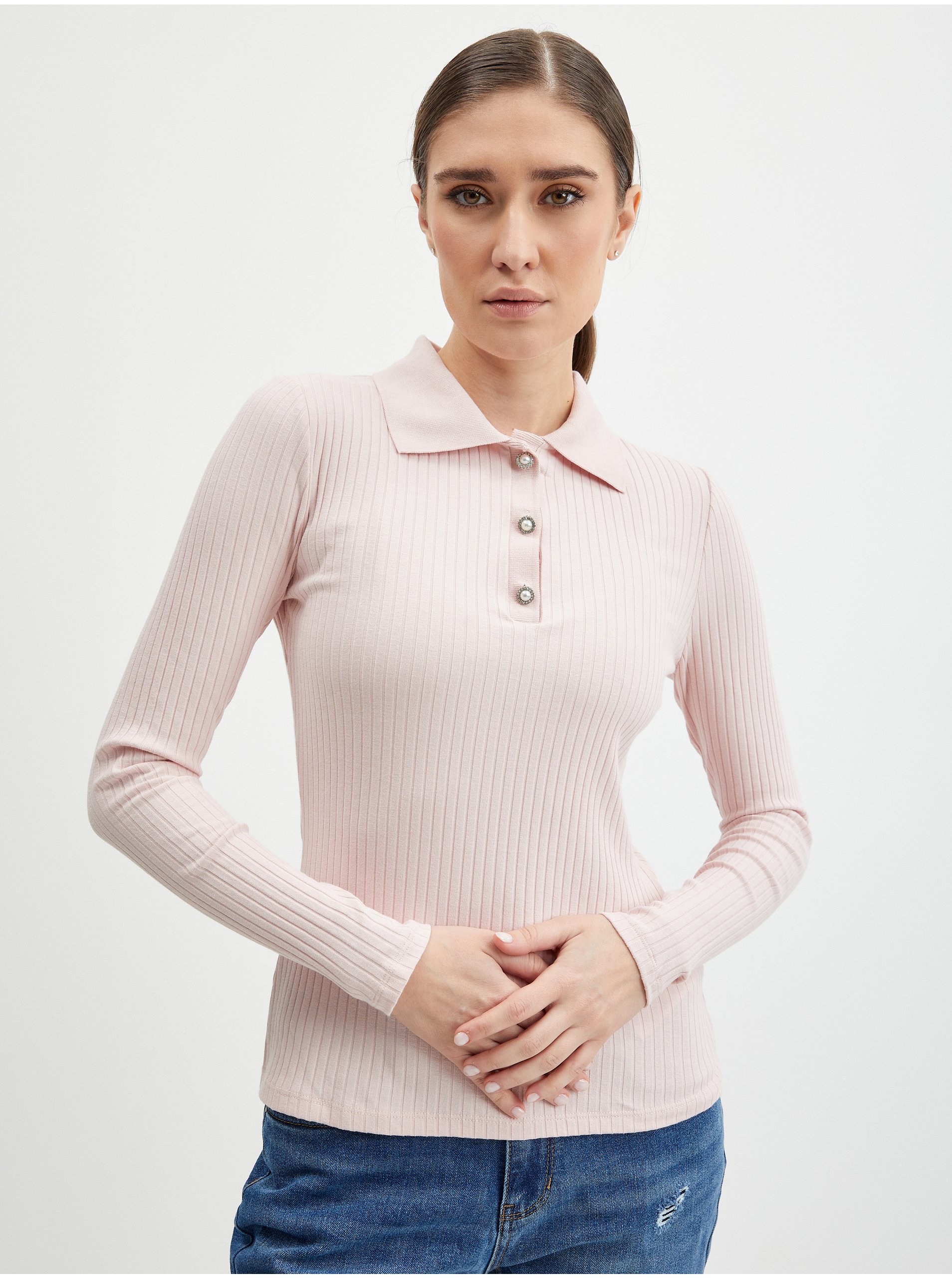 E-shop Marhuľové dámske rebrované polo tričko ORSAY