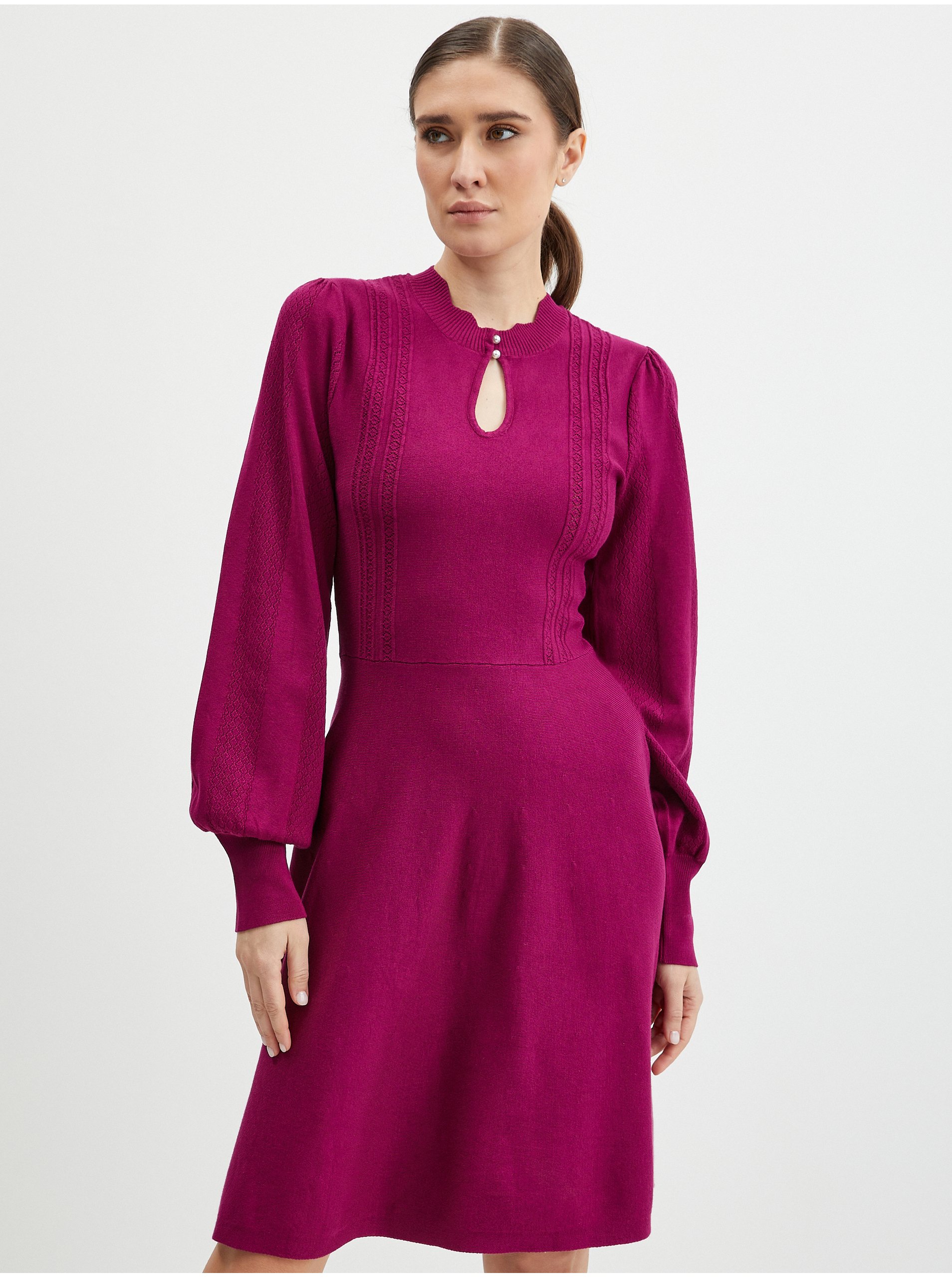 Levně Tmavě růžové dámské svetrové šaty ORSAY