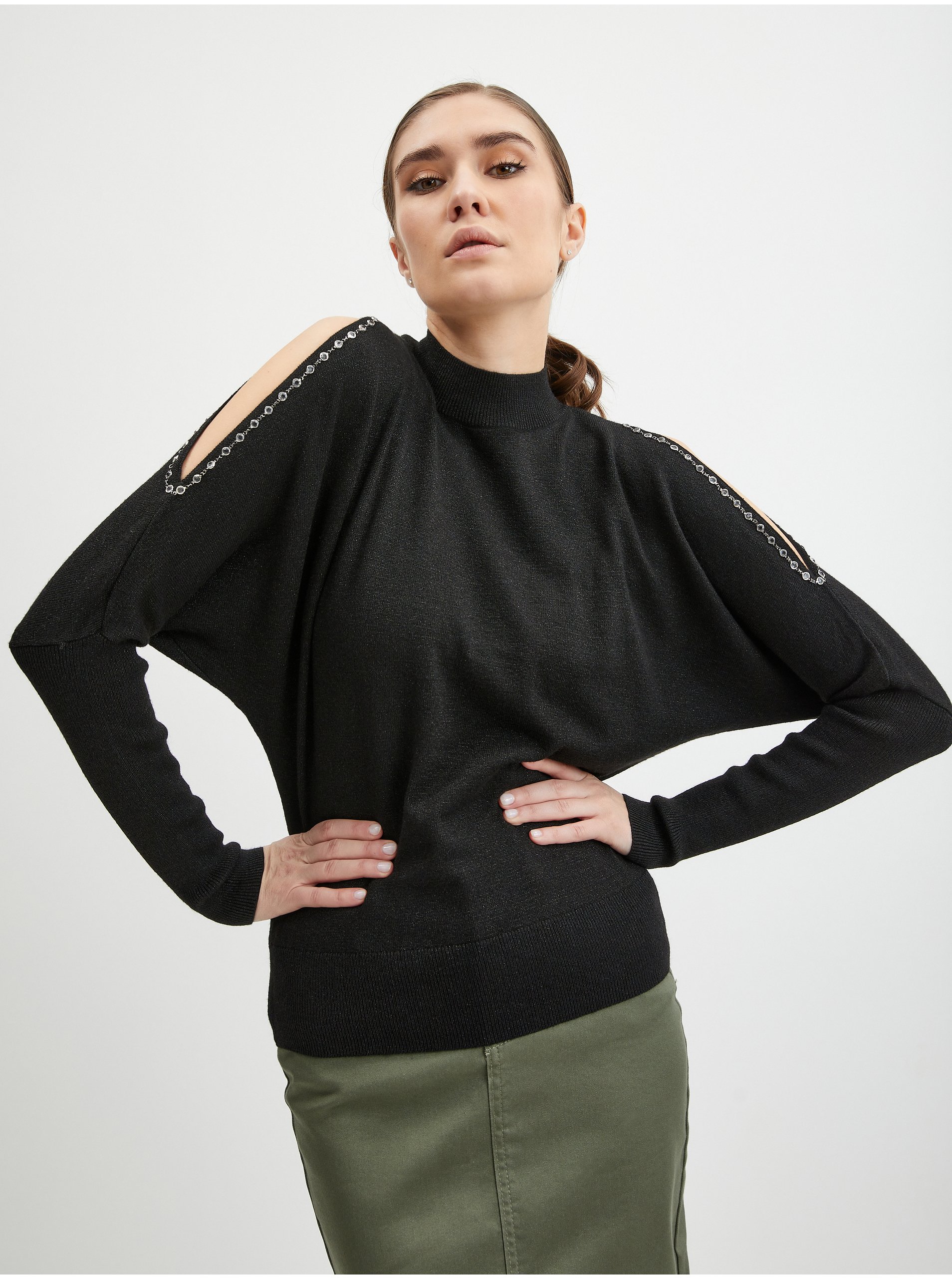 Lacno Čierny dámsky sveter s prestrihmi ORSAY