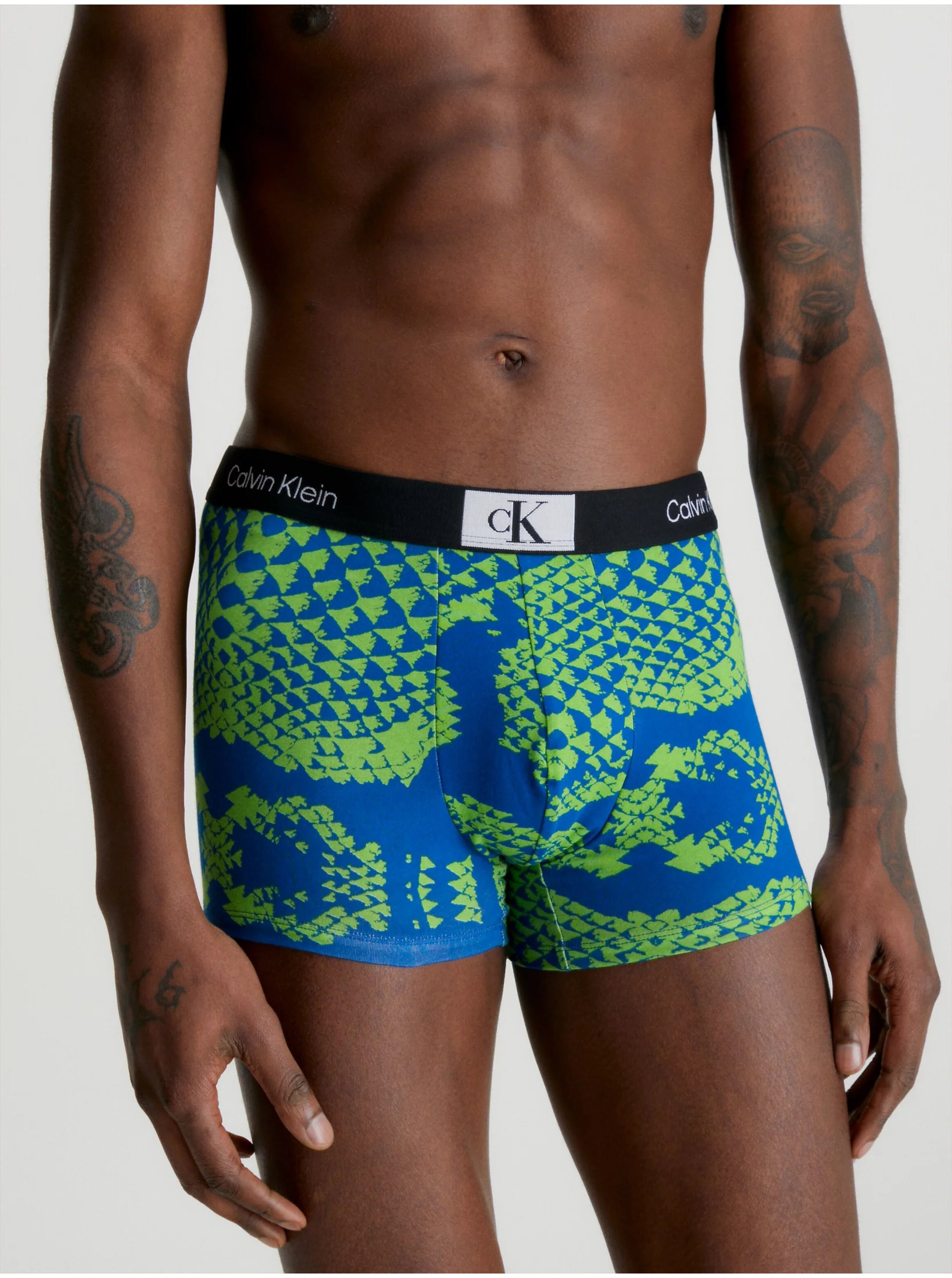 E-shop Zeleno-modré pánske vzorované boxerky Calvin Klein Underwear