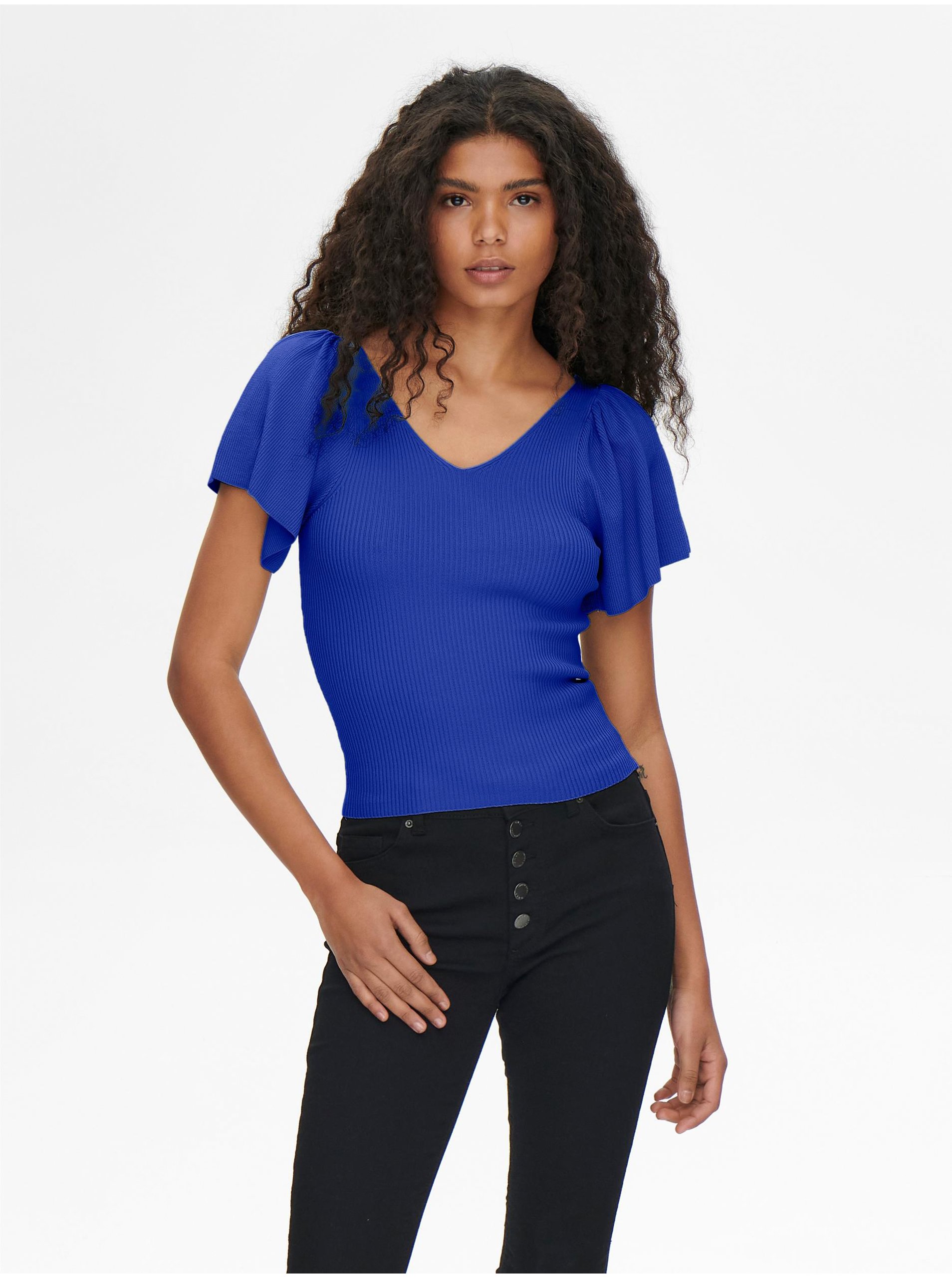 Levně Tmavě modré dámské žebrované tričko ONLY Leelo