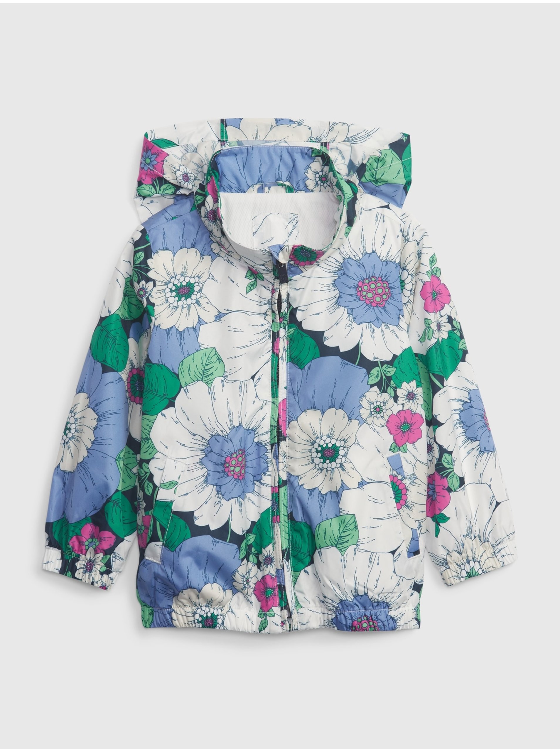 Lacno Krémovo-modrá dievčenská kvetovaná bunda na zips GAP