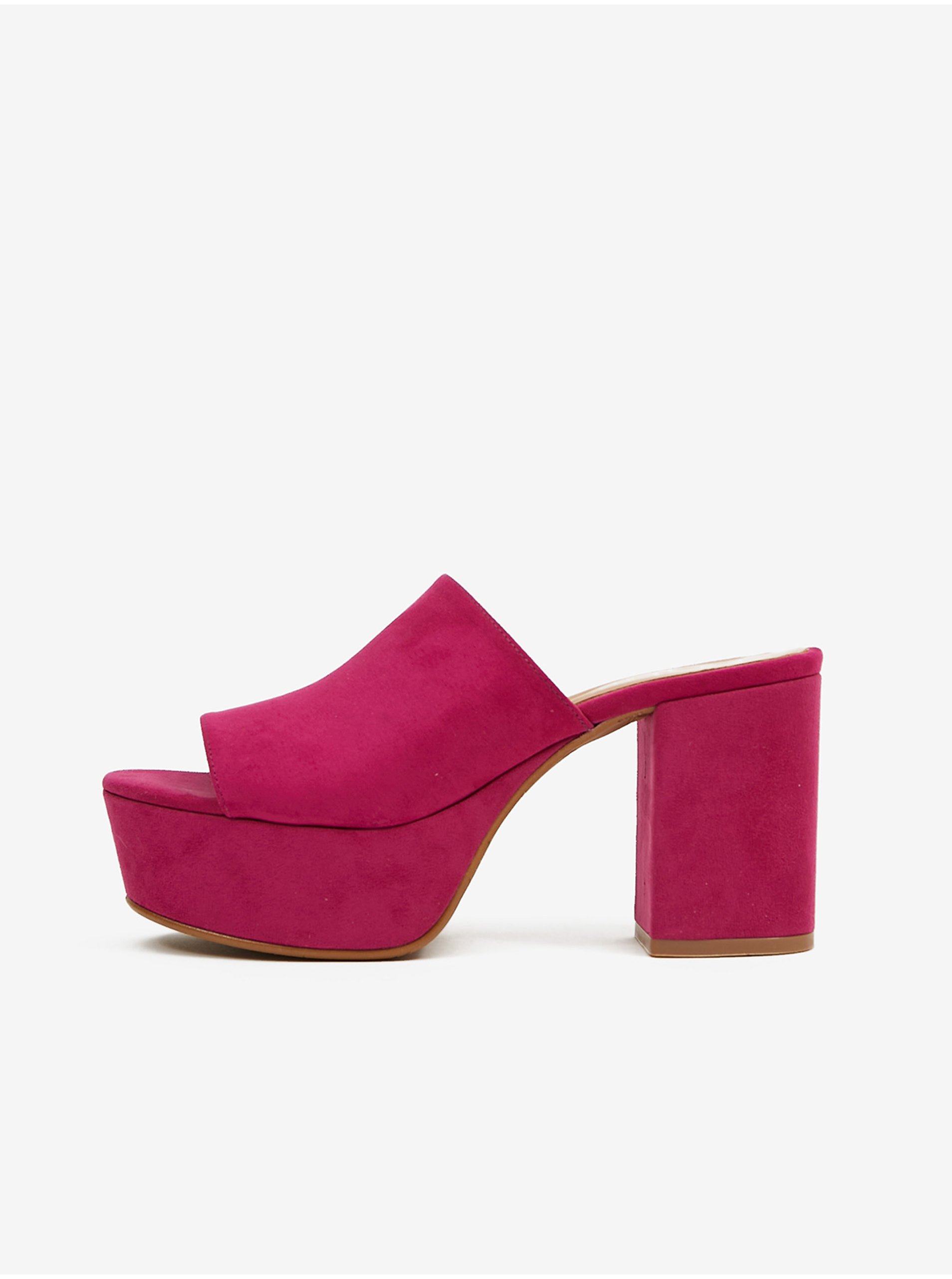 E-shop Tmavě růžové dámské pantofle v semišové úpravě na podpatku OJJU