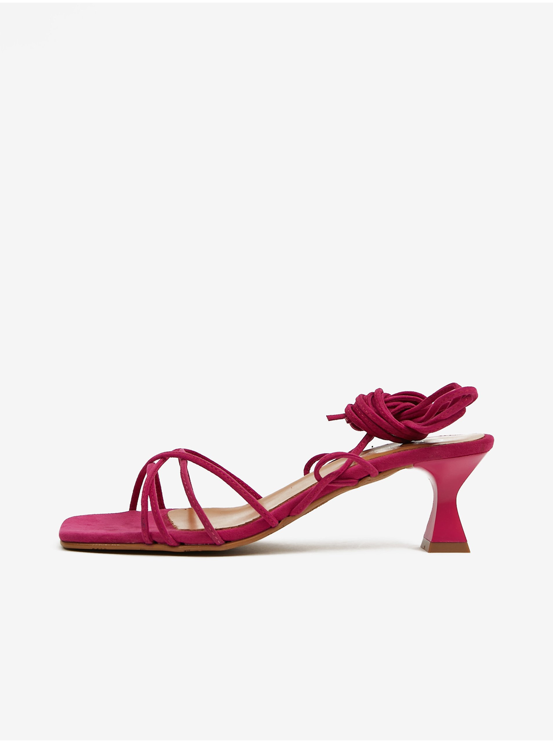 E-shop Tmavě růžové dámské šněrovací sandály v semišové úpravě na podpatku OJJU