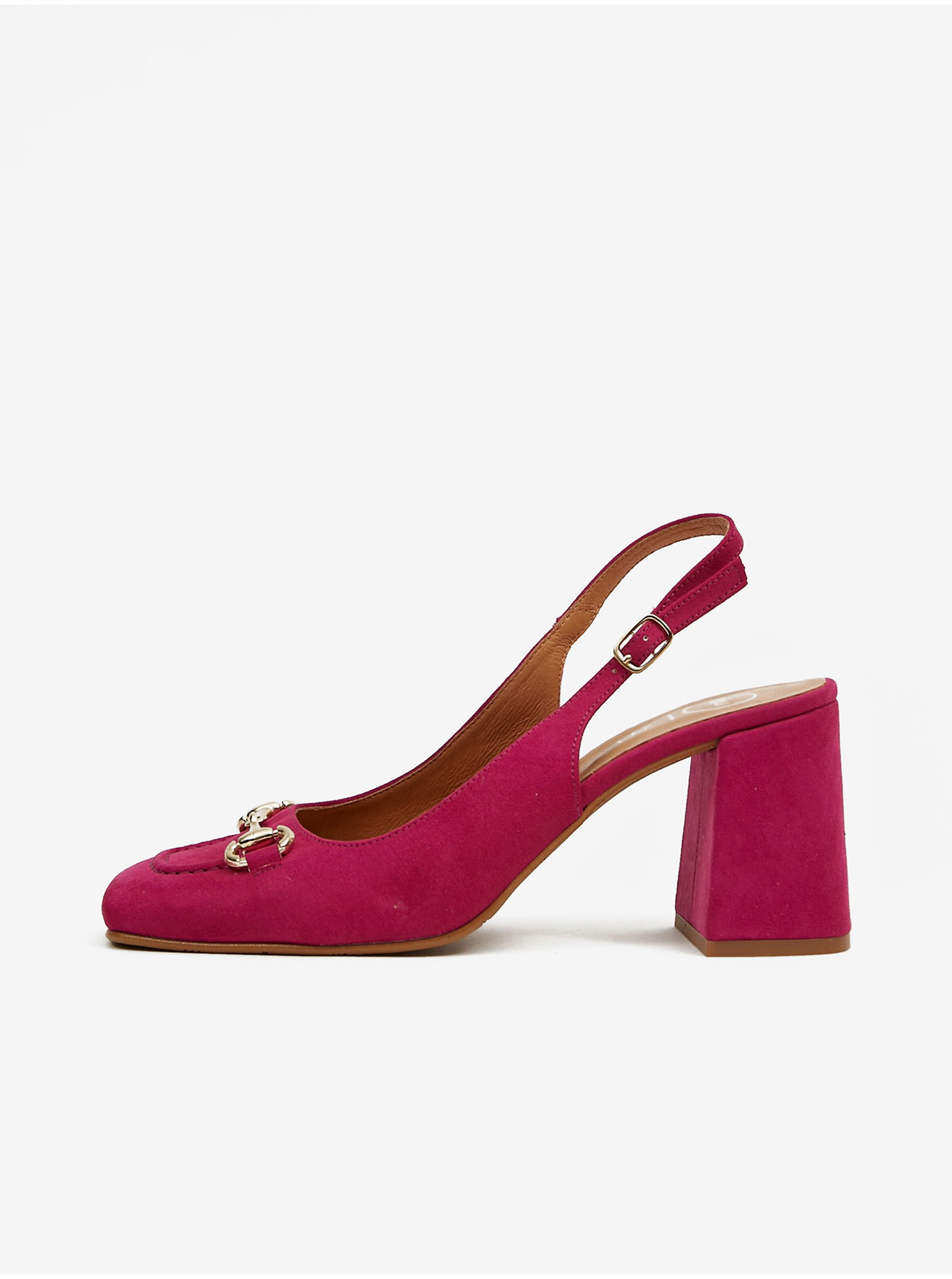 Levně Tmavě růžové dámské sandály v semišové úpravě na podpatku OJJU