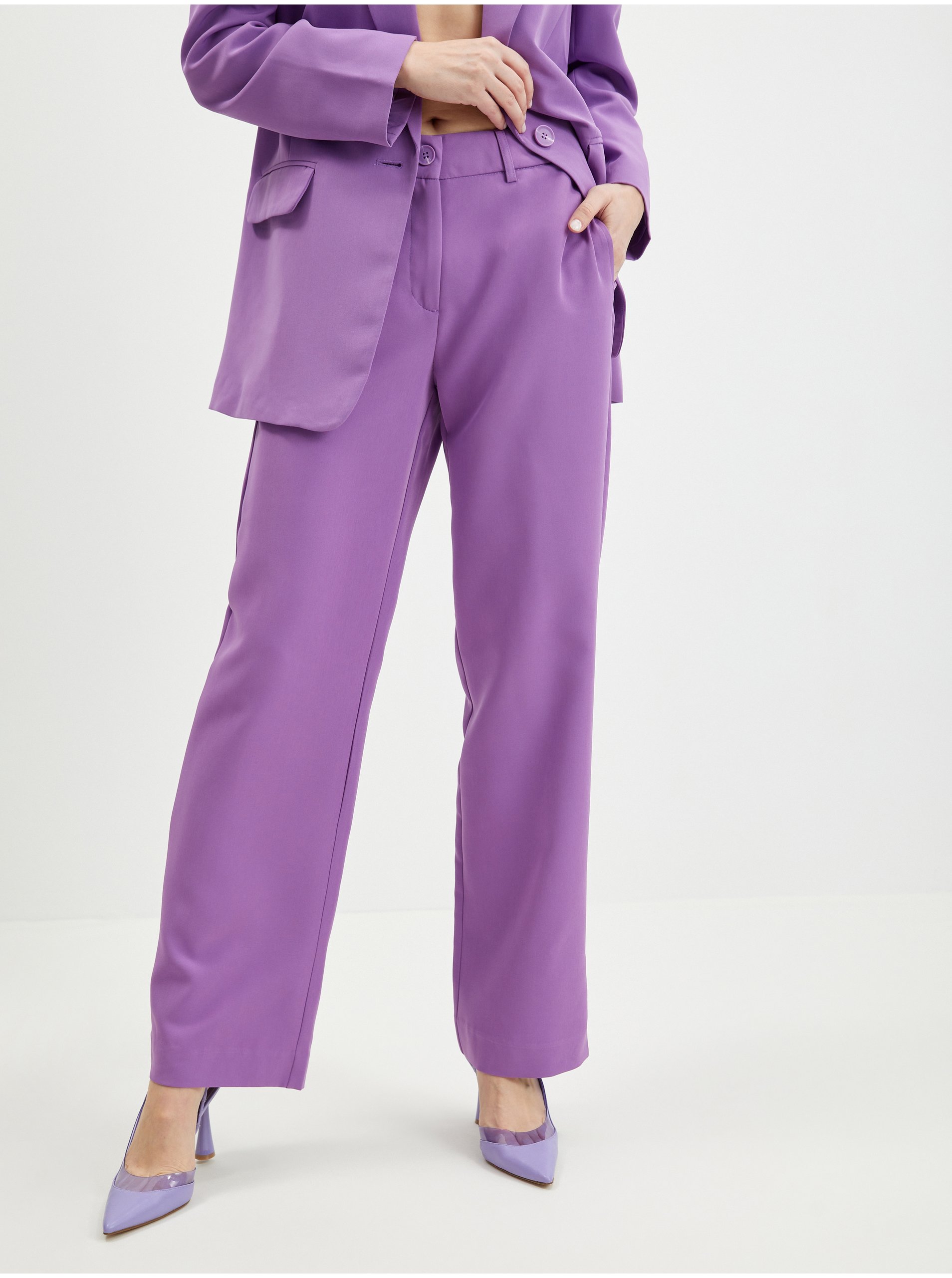 Lacno Elegantné nohavice pre ženy ONLY - fialová