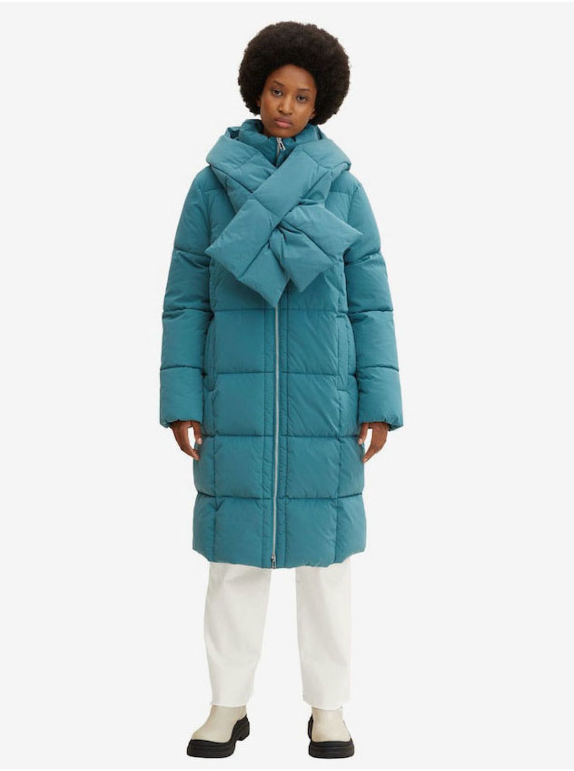 E-shop Tyrkysový dámský zimní prošívaný kabát Tom Tailor