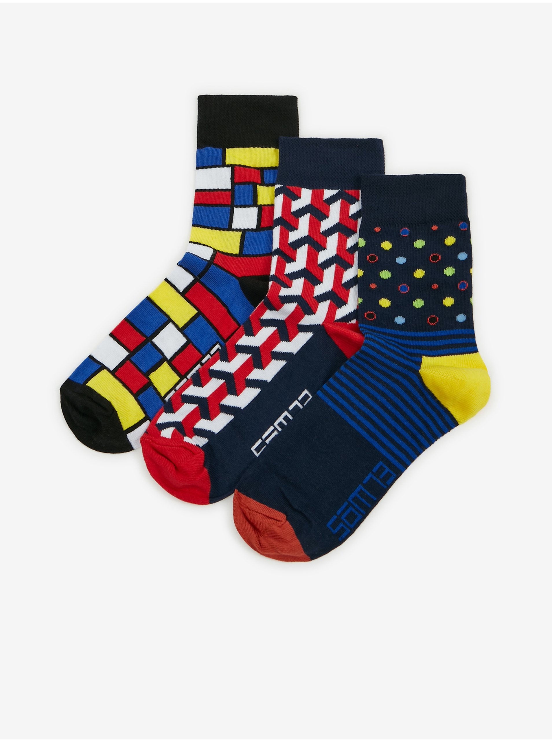 E-shop Sada tří párů vzorovaných ponožek v černé barvě SAM 73