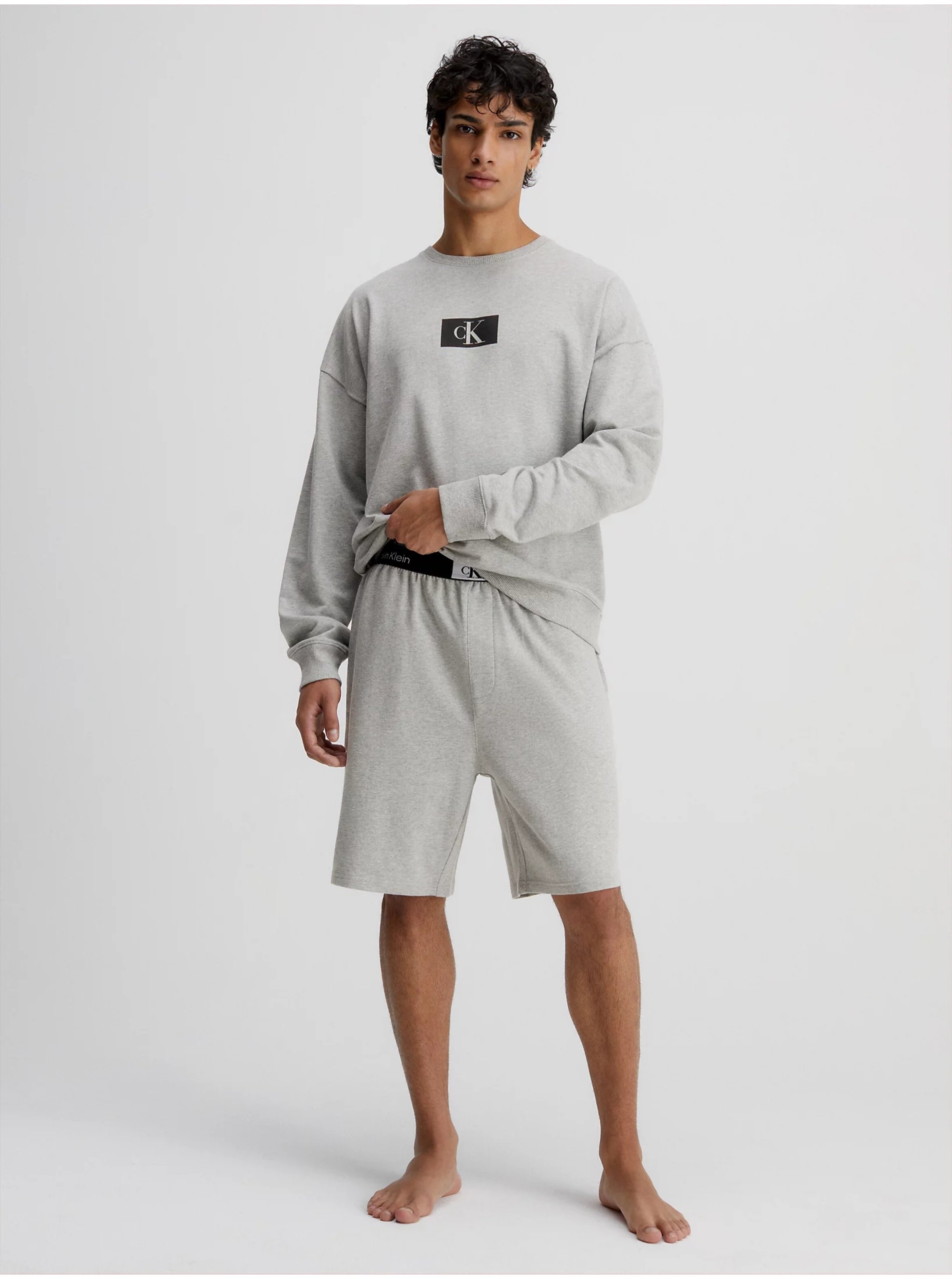 E-shop Světle šedá pánská žíhaná mikina Calvin Klein Underwear