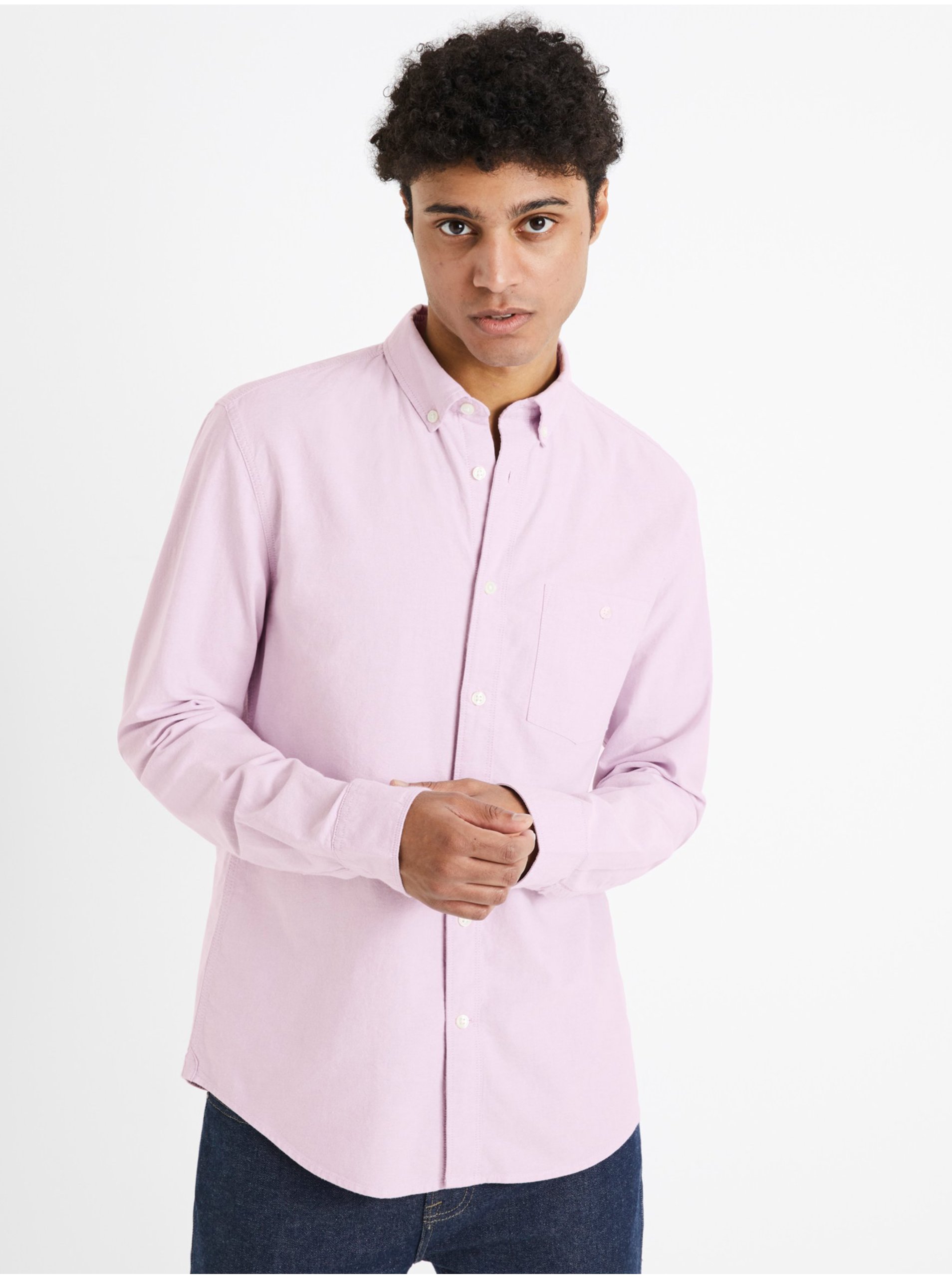 Levně Světle fialová pánská košile Celio Daxford